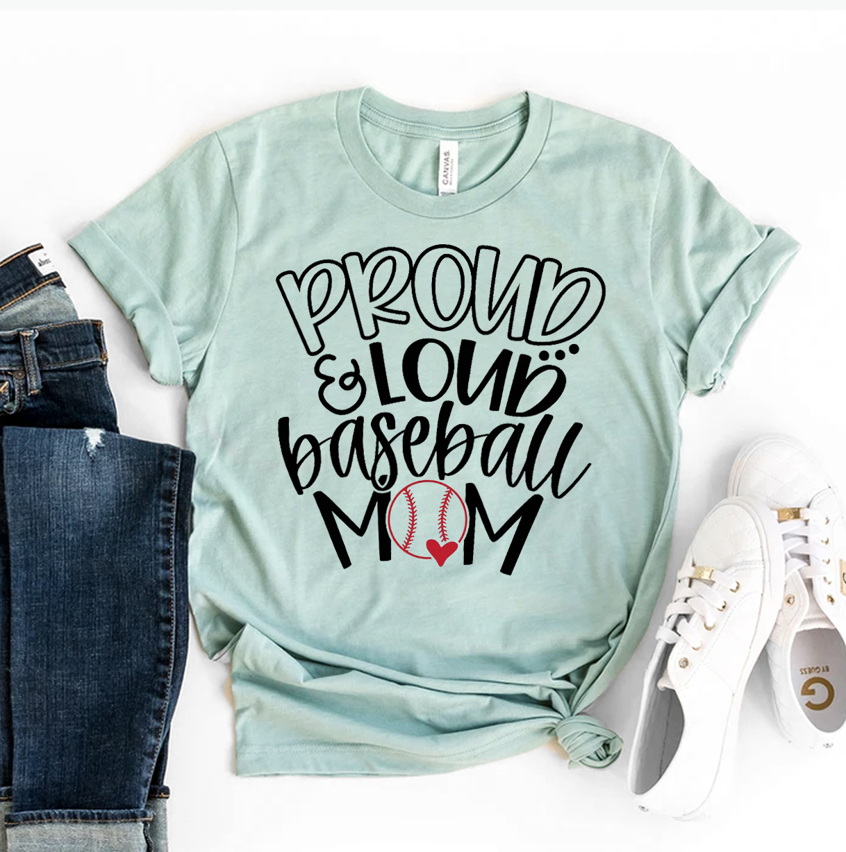 Proud & Loud Baseball Mom T-shirt in vibrant colors, showcasing a stylish design perfect for baseball moms.