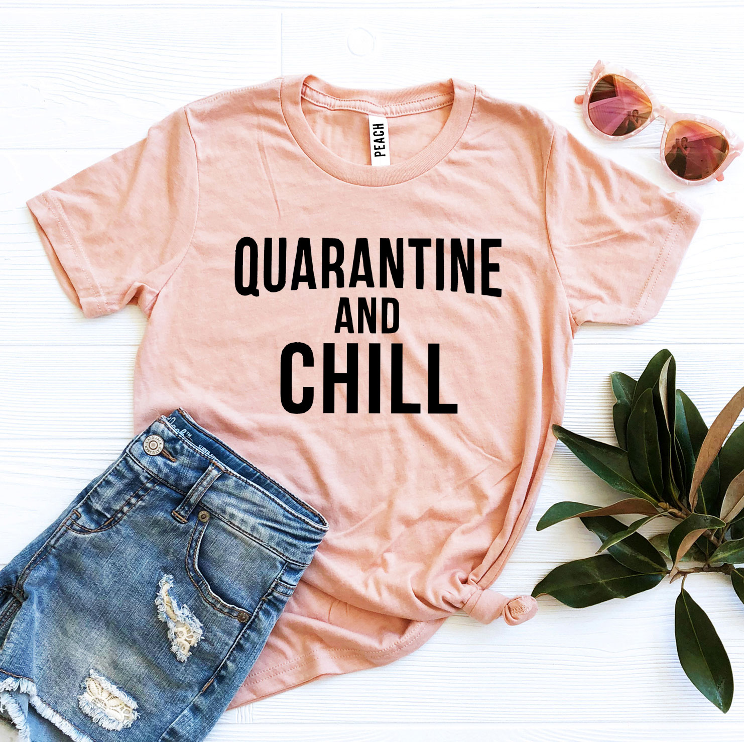 Quarantine & Chill T-shirt made of premium ring spun cotton, featuring a soft textile flex print design.