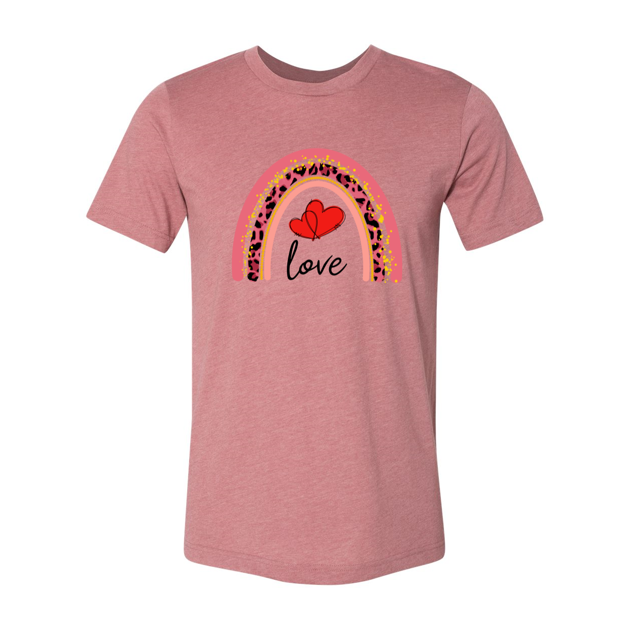 A colorful unisex Rainbow Love Shirt made from soft ring spun cotton, showcasing its vibrant colors and comfortable fit.