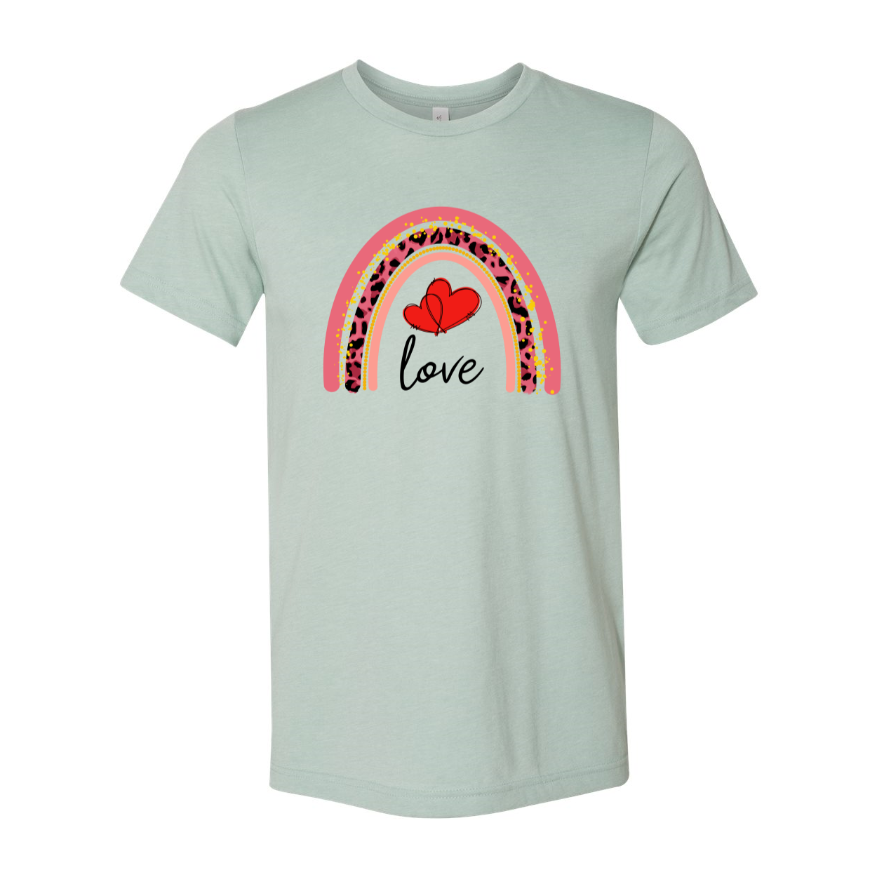 A colorful unisex Rainbow Love Shirt made from soft ring spun cotton, showcasing its vibrant colors and comfortable fit.