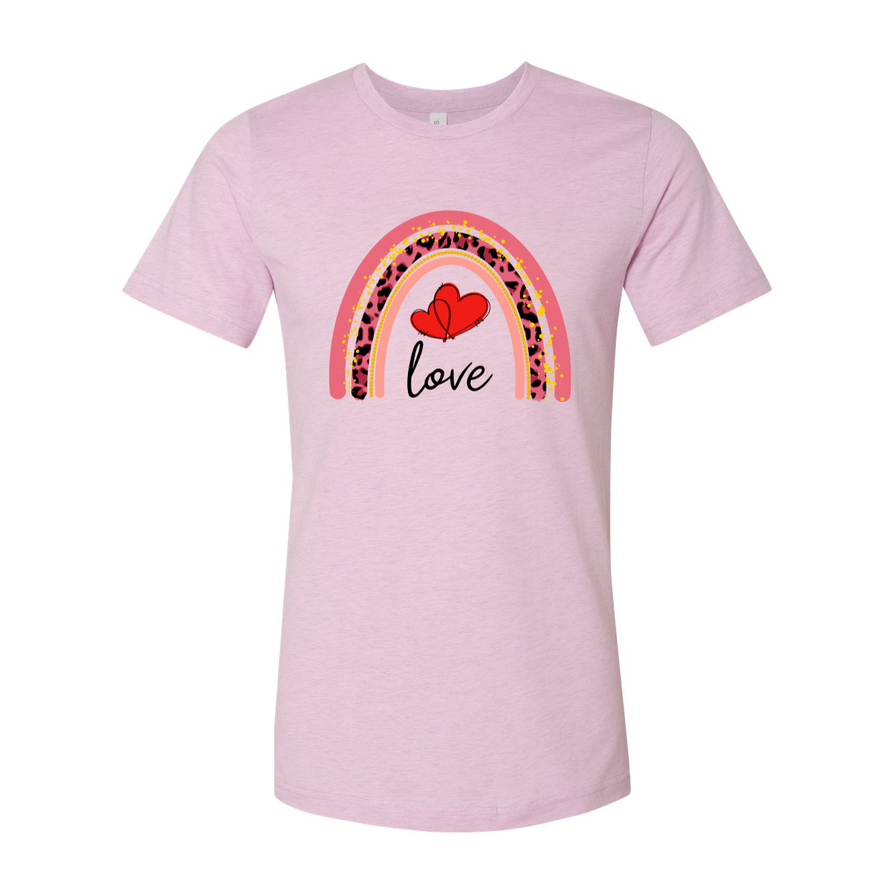 A colorful unisex Rainbow Love Shirt made from soft ring spun cotton, showcasing its vibrant colors and comfortable fit.