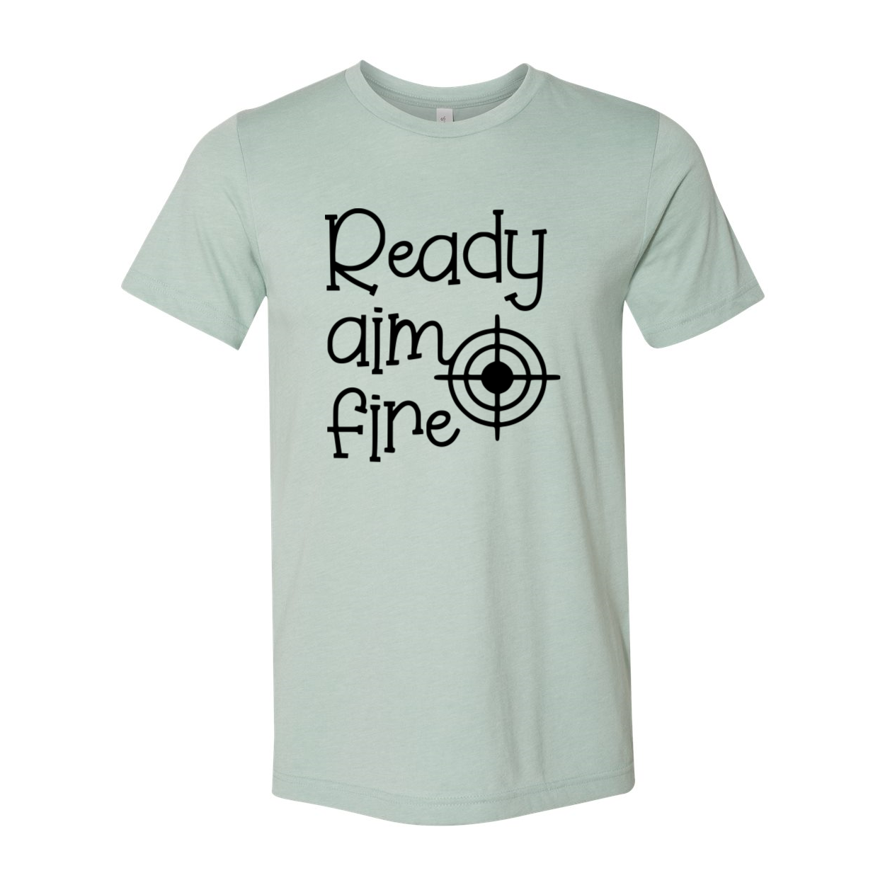 A stylish unisex Ready Aim Fire Shirt made from soft ring spun cotton, available in multiple colors and sizes, featuring a classic crew neck design.