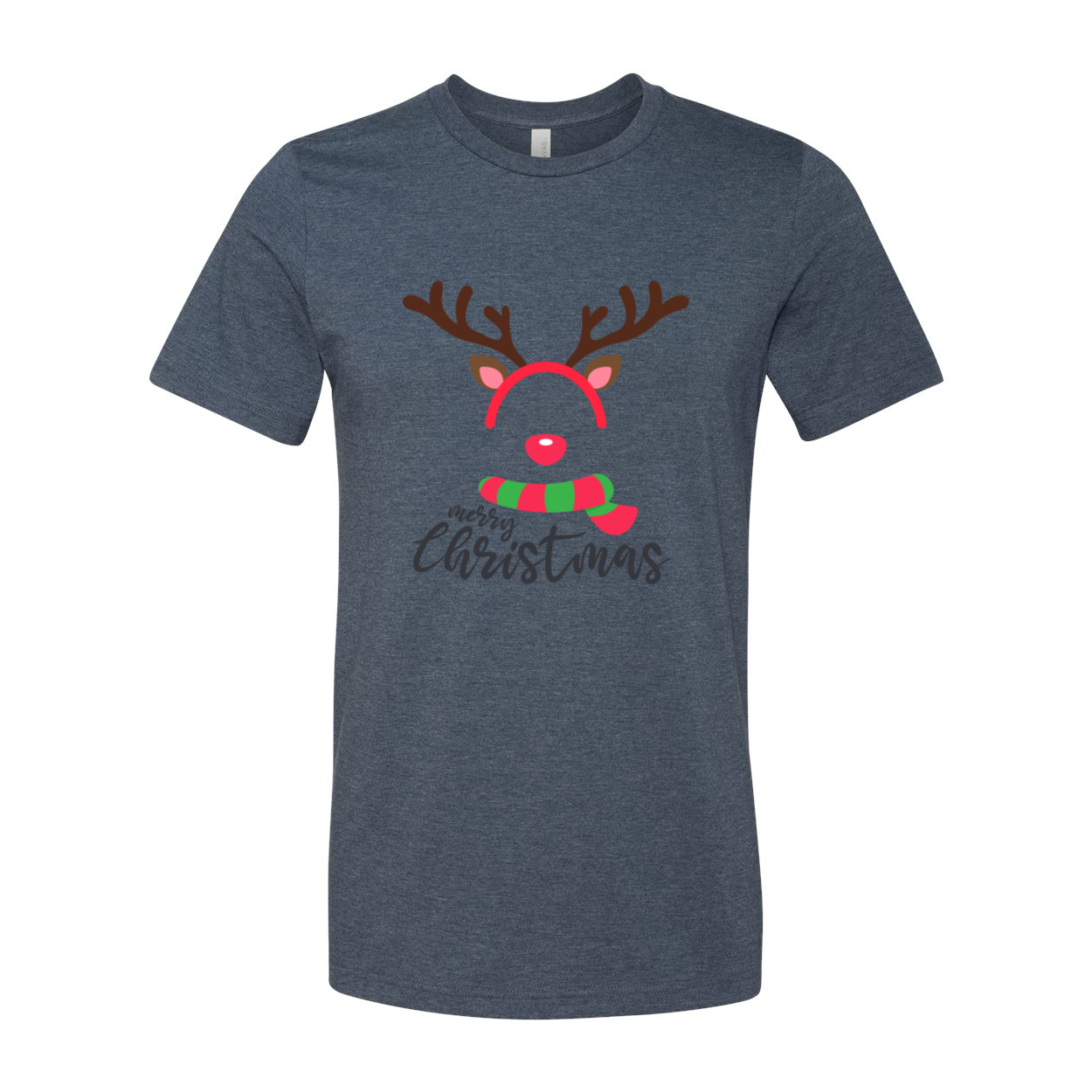 A comfortable unisex T-shirt featuring a playful reindeer face design, made from soft ring spun cotton, available in various colors.