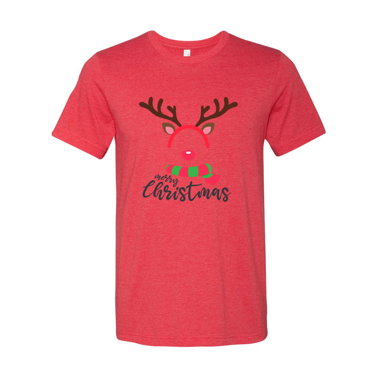 A comfortable unisex T-shirt featuring a playful reindeer face design, made from soft ring spun cotton, available in various colors.