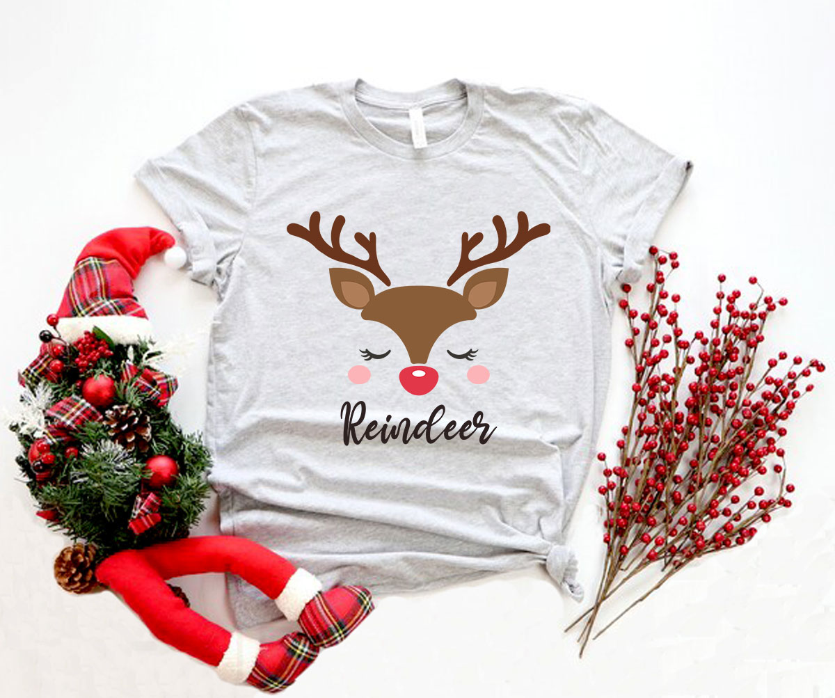 A cozy unisex Reindeer Shirt made from soft ring spun cotton, featuring a festive reindeer design, available in multiple colors.