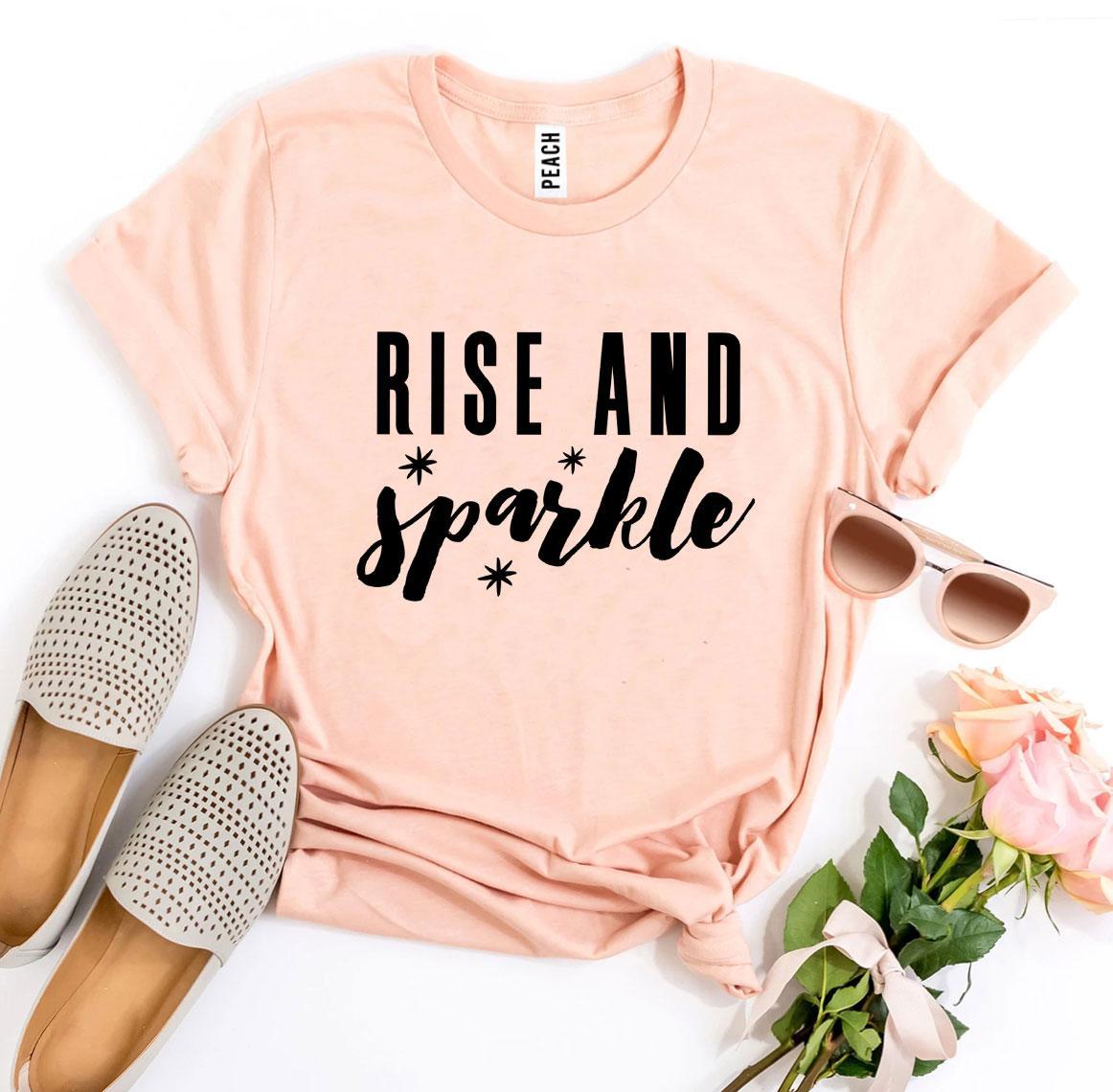 Rise And Sparkle T-shirt made from premium ring spun cotton, featuring a stylish flex print design in various sizes.