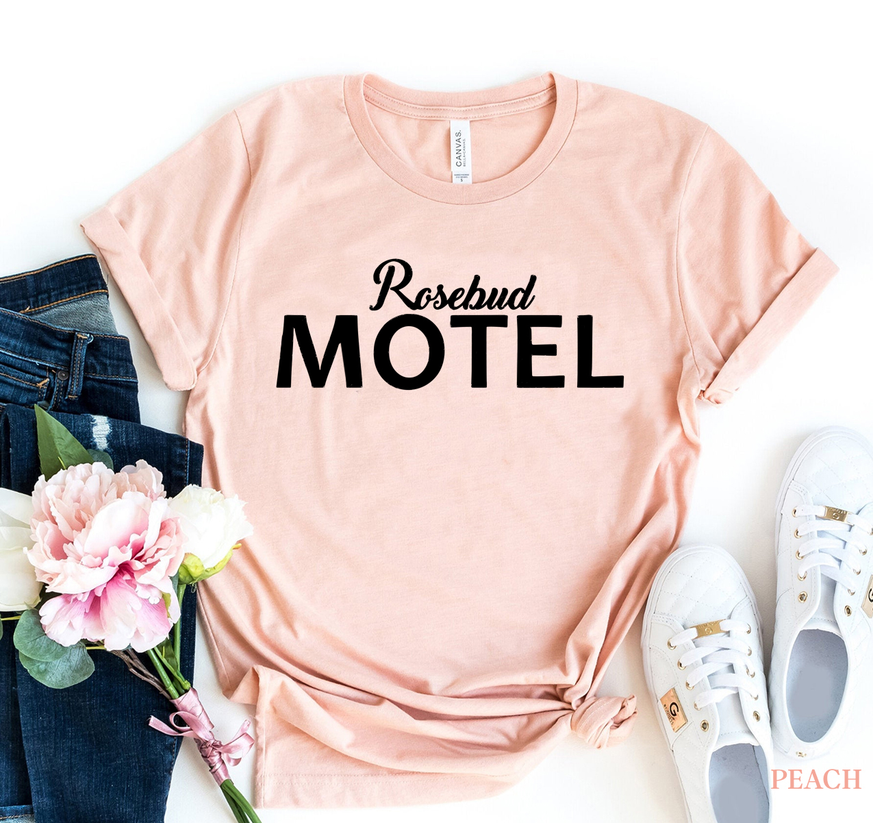 Rosebud Motel T-shirt made of premium ring spun cotton with a vibrant flex print design.