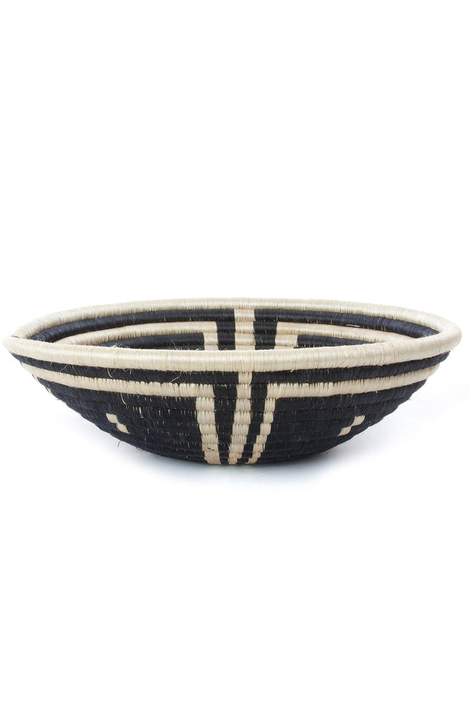 Handcrafted Rwanda raffia leaf and sisal wall and storage basket, showcasing intricate weaving and natural fibers.