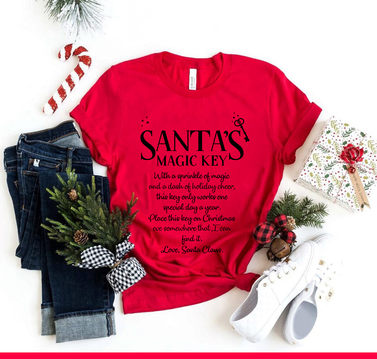 A festive Santa Shirt made from soft ring spun cotton, featuring a classic crew neck and available in multiple colors.