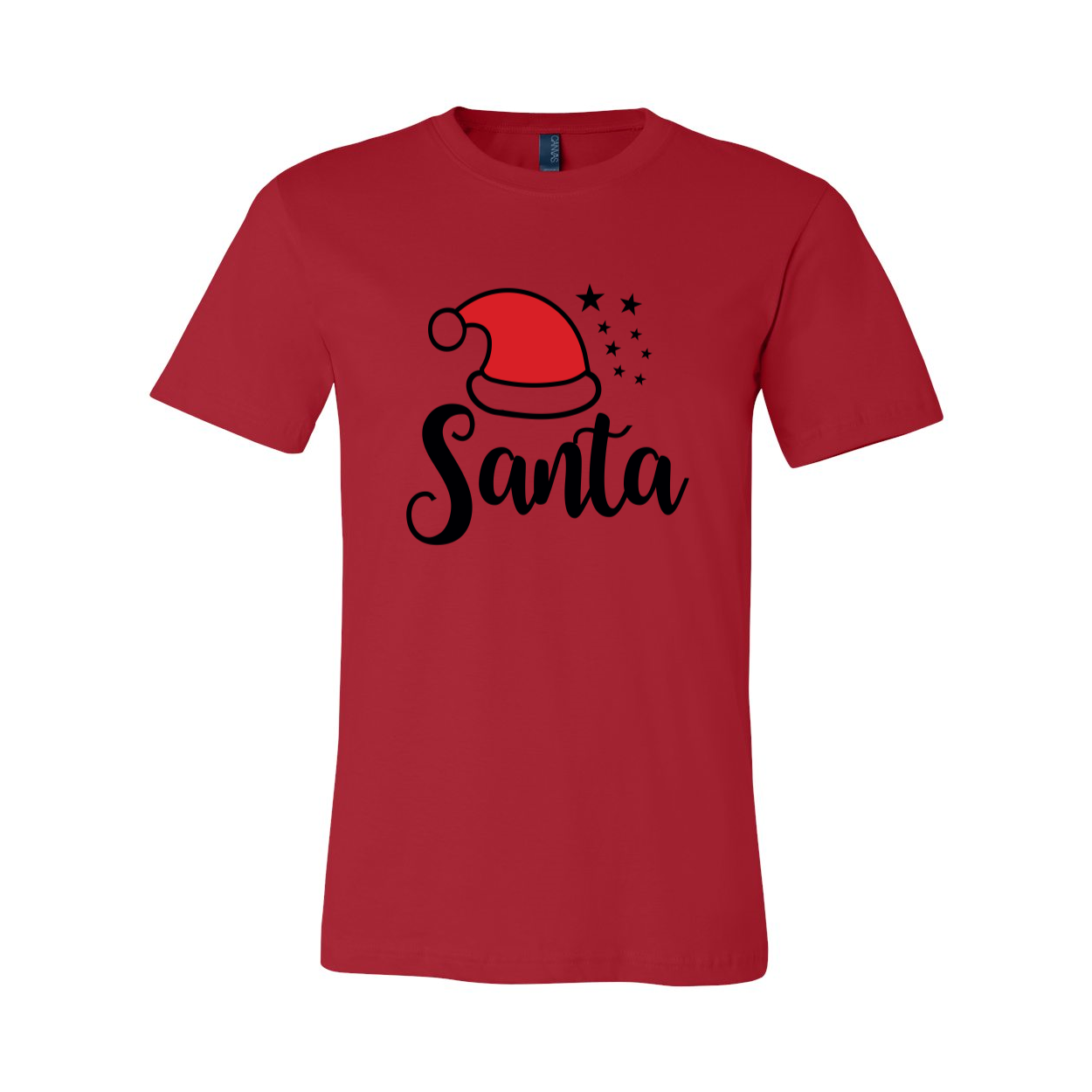 A festive Santa Shirt made from soft ring spun cotton, featuring a classic crew neck and available in multiple colors and sizes.