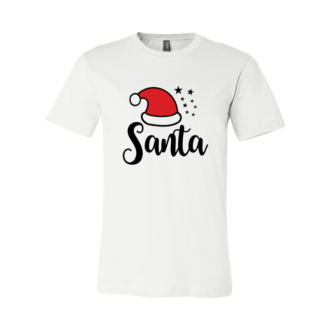 A festive Santa Shirt made from soft ring spun cotton, featuring a classic crew neck and available in multiple colors and sizes.