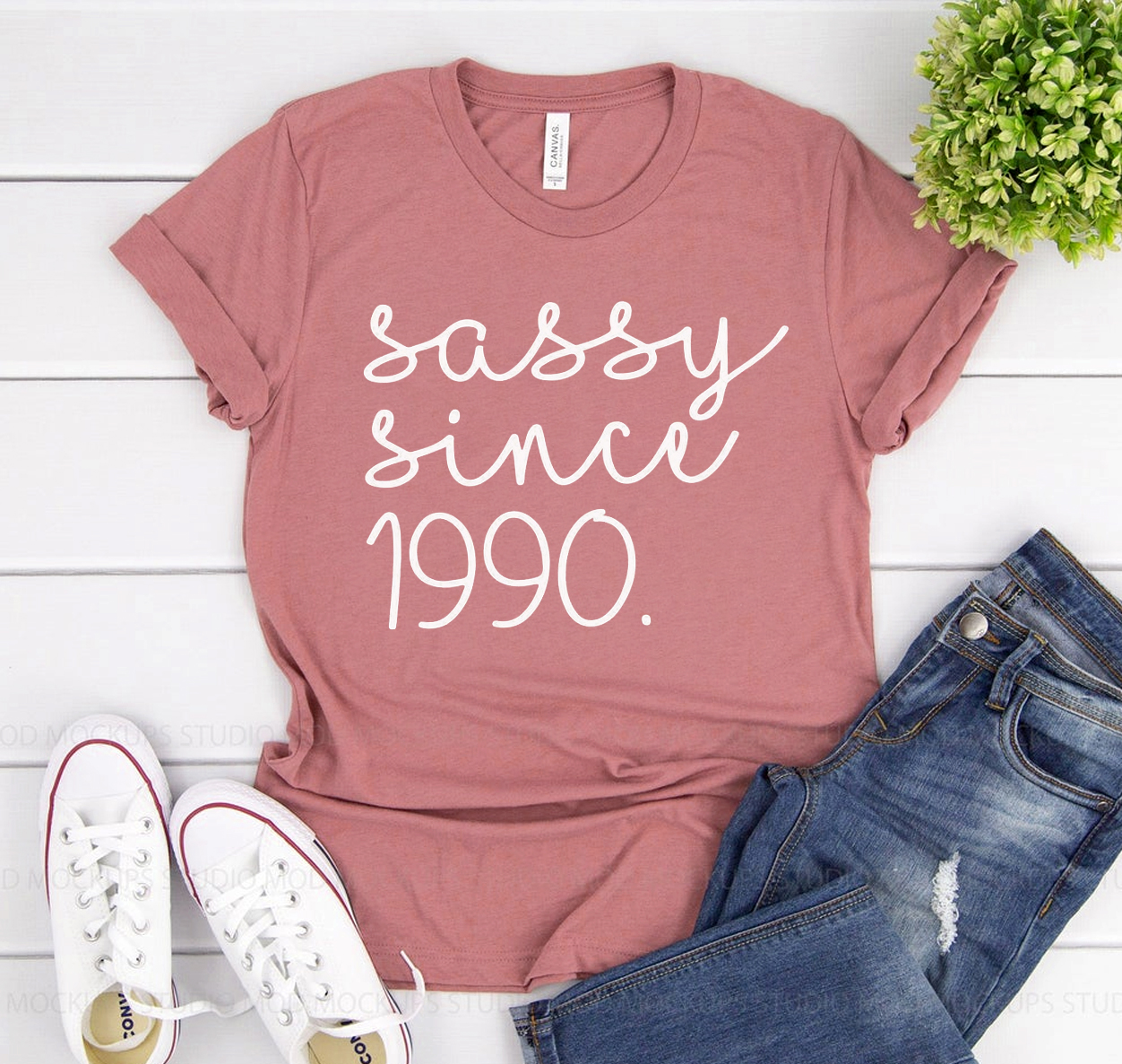 Sassy Since 1990 T-shirt in a stylish unisex design, made from soft airlume cotton, showcasing a trendy graphic print.