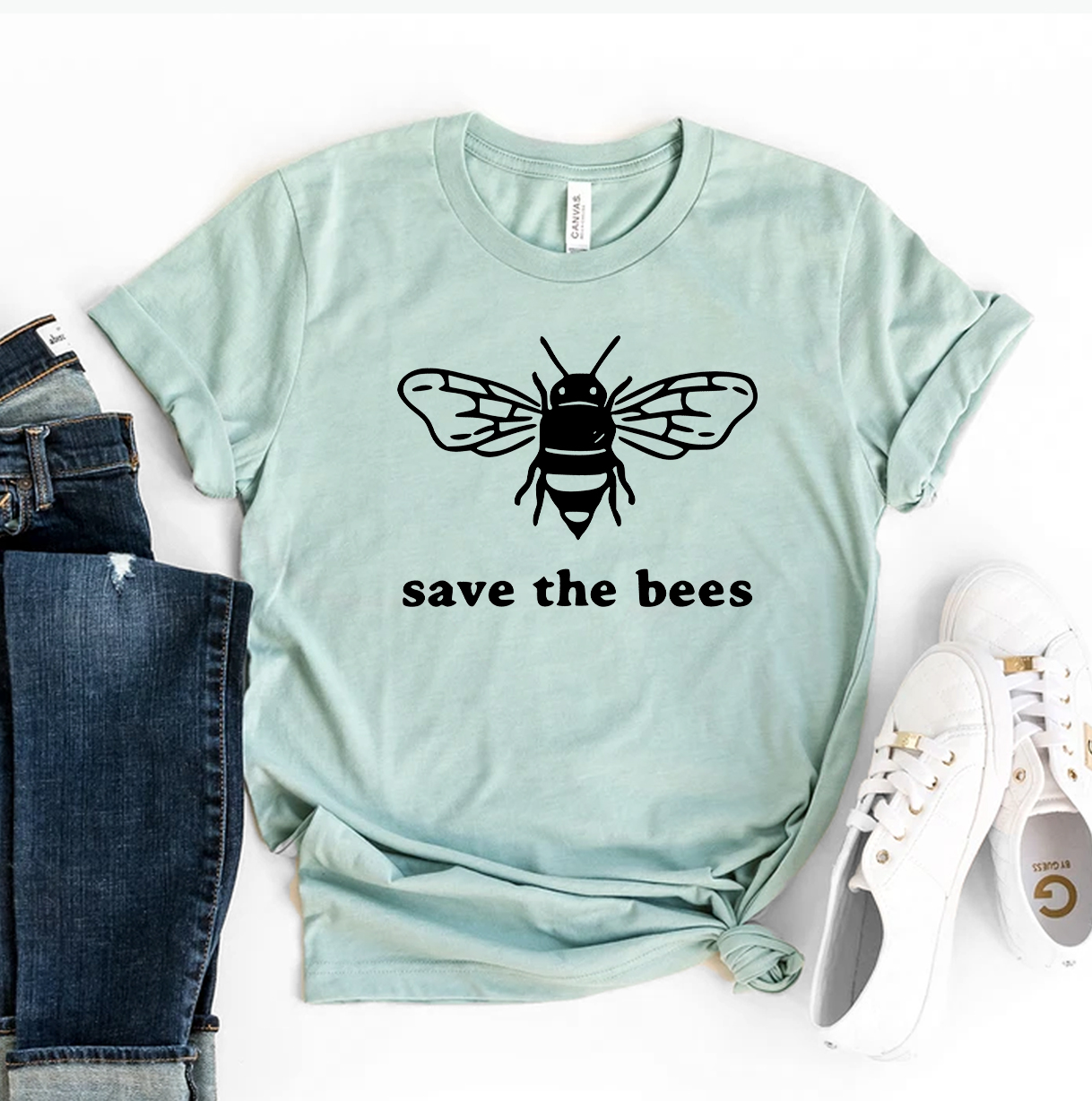 Save The Bees T-shirt made from premium ring spun cotton with a vibrant flex print design.