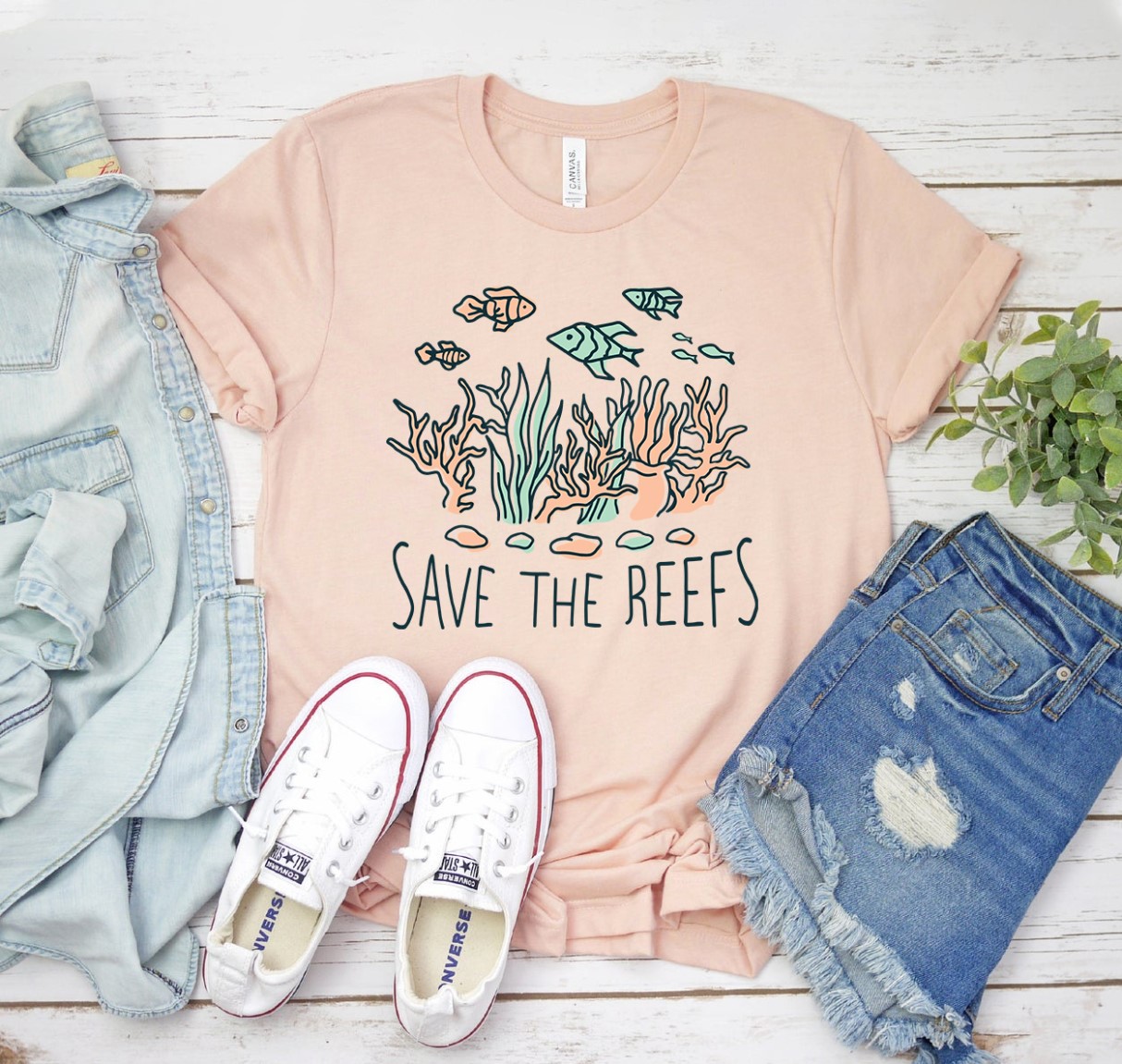 Save The Reefs Shirt made of premium ring spun cotton with a striking design promoting marine conservation.