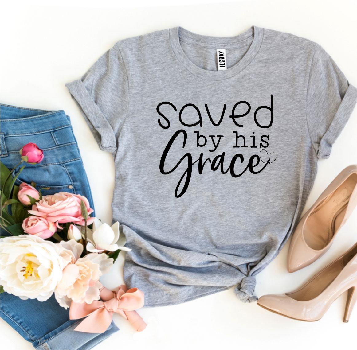 Saved By His Grace T-shirt made from premium ring spun cotton with a stylish flex print design.