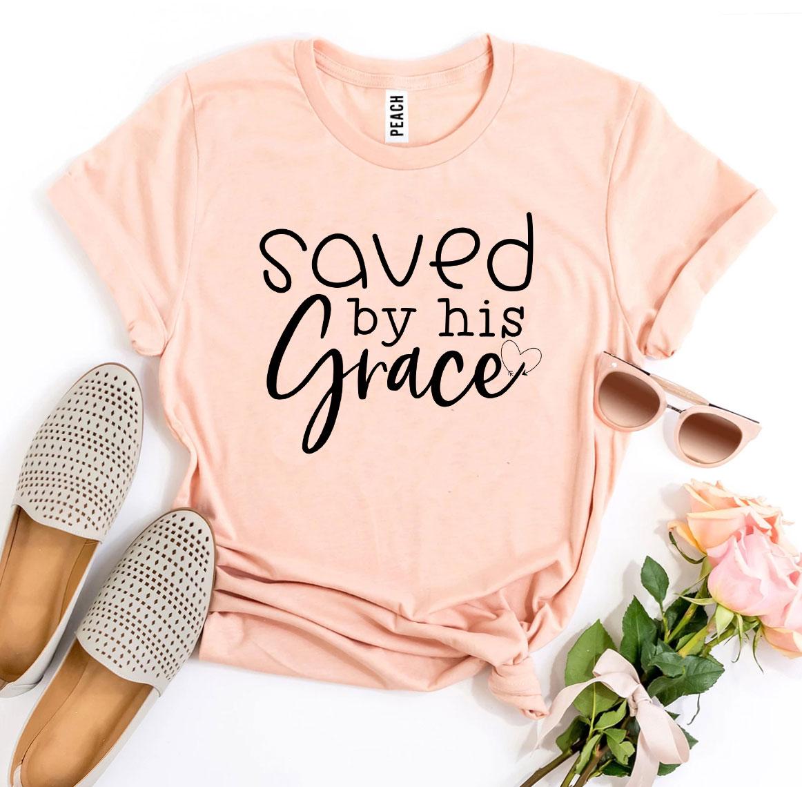 Saved By His Grace T-shirt made from premium ring spun cotton with a stylish flex print design.