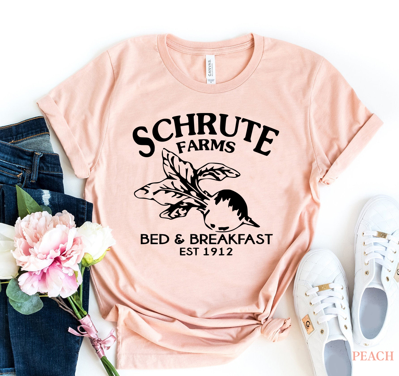 Schrute Farms T-shirt made of premium ring spun cotton with a soft feel and high-quality flex print design.