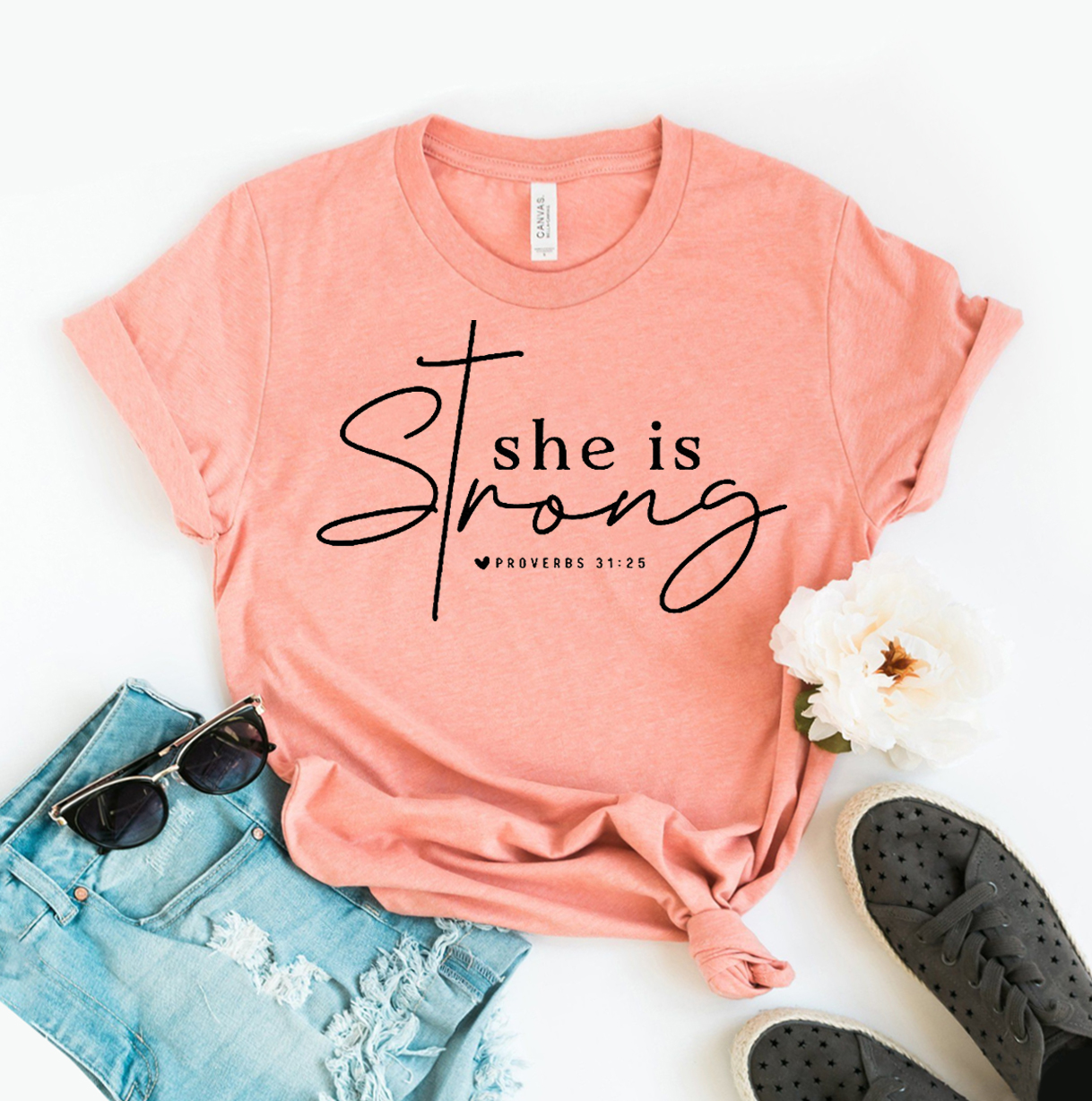 She Is Strong T-shirt made of premium ring spun cotton with a soft feel and high-quality flex print design.