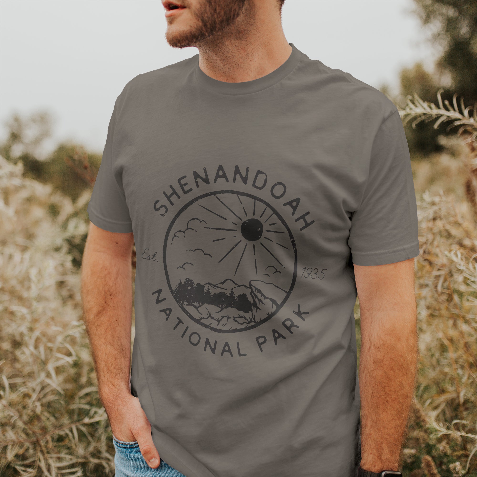 Shenandoah National Park Short Sleeve T-Shirt featuring a relaxed fit and distressed design, made from soft combed cotton.