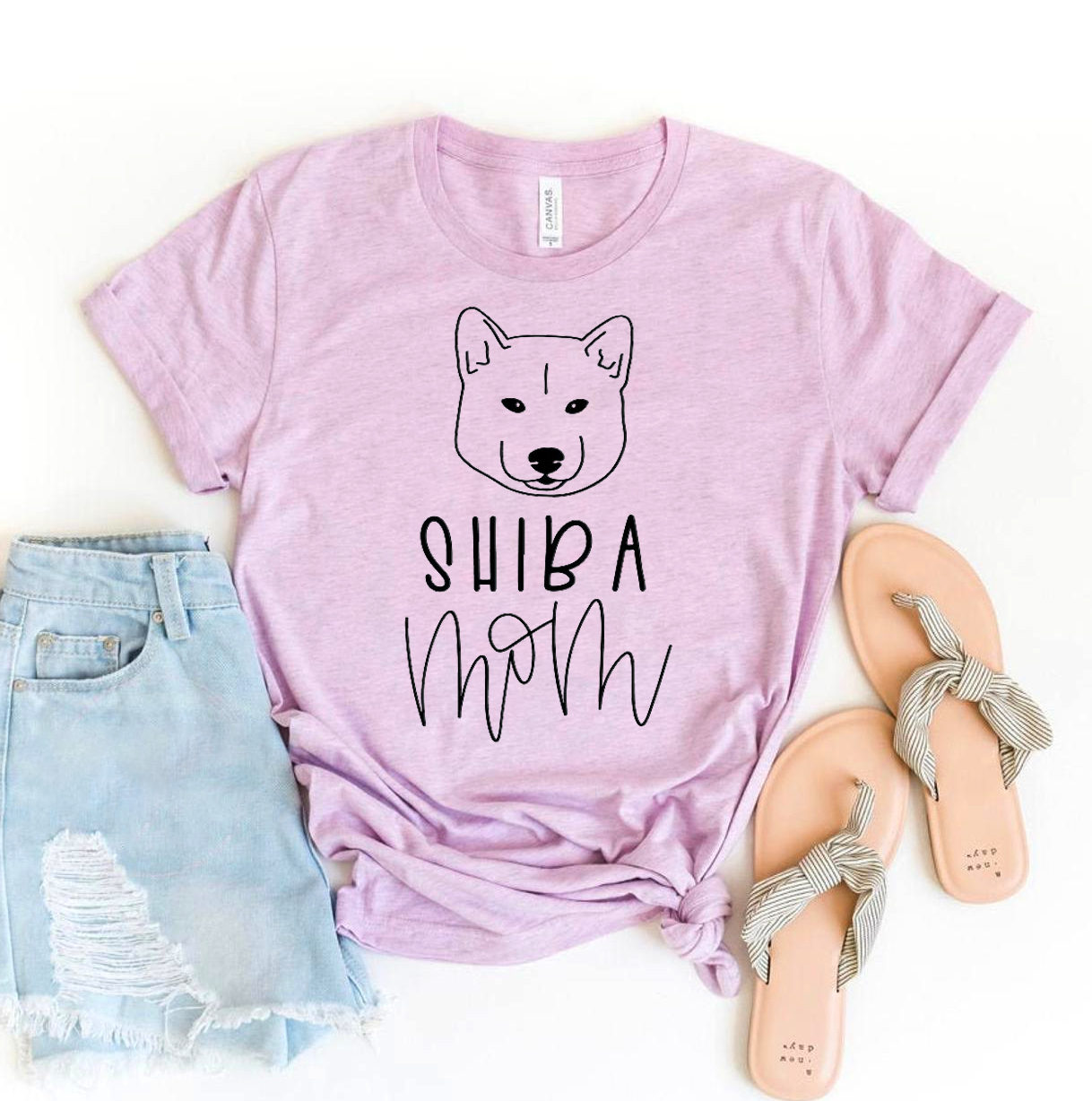 A stylish Shiba Mom T-shirt made from premium ring spun cotton, featuring a vibrant flex print design showcasing a Shiba Inu.