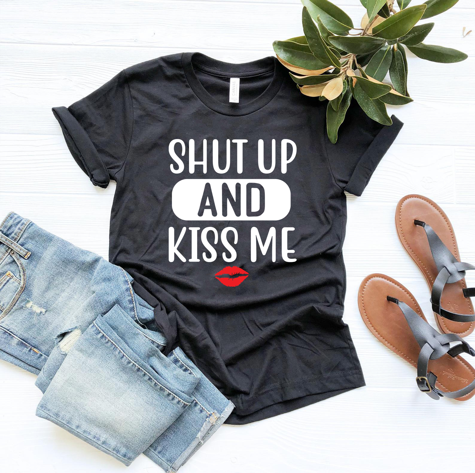 Unisex Shut Up And Kiss Me Shirt in various colors, showcasing its soft fabric and stylish design.