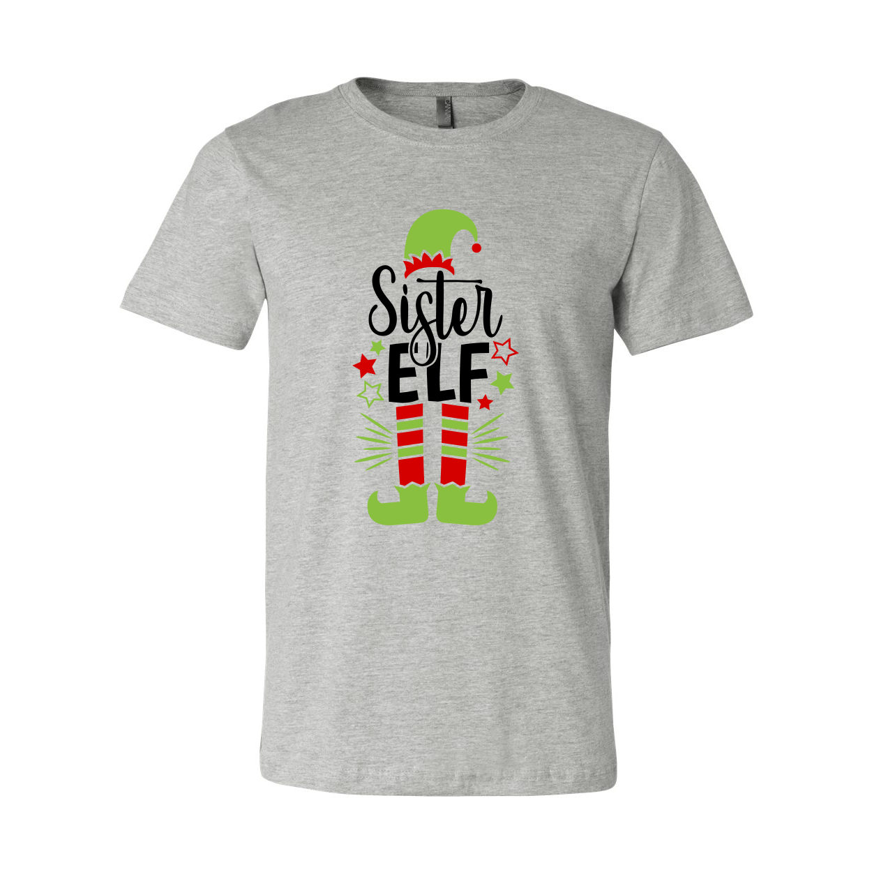 A comfortable unisex Sister Elf Shirt made from ring spun cotton, featuring a crew neck and available in various colors and sizes.