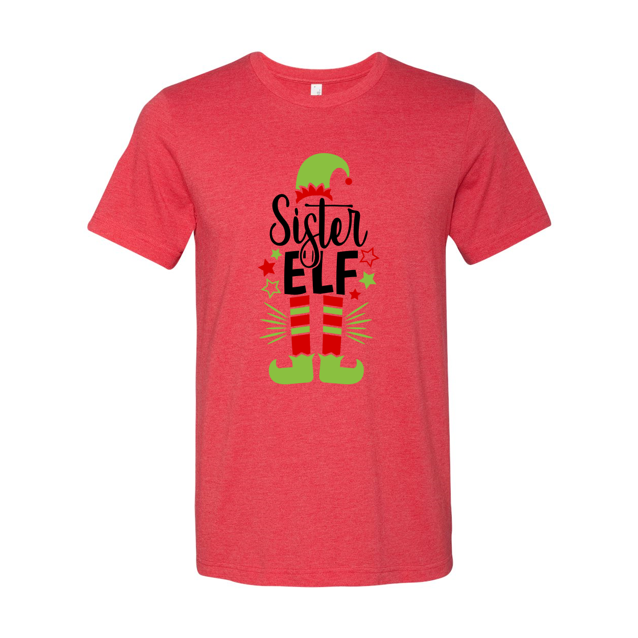 A comfortable unisex Sister Elf Shirt made from ring spun cotton, featuring a crew neck and available in various colors and sizes.