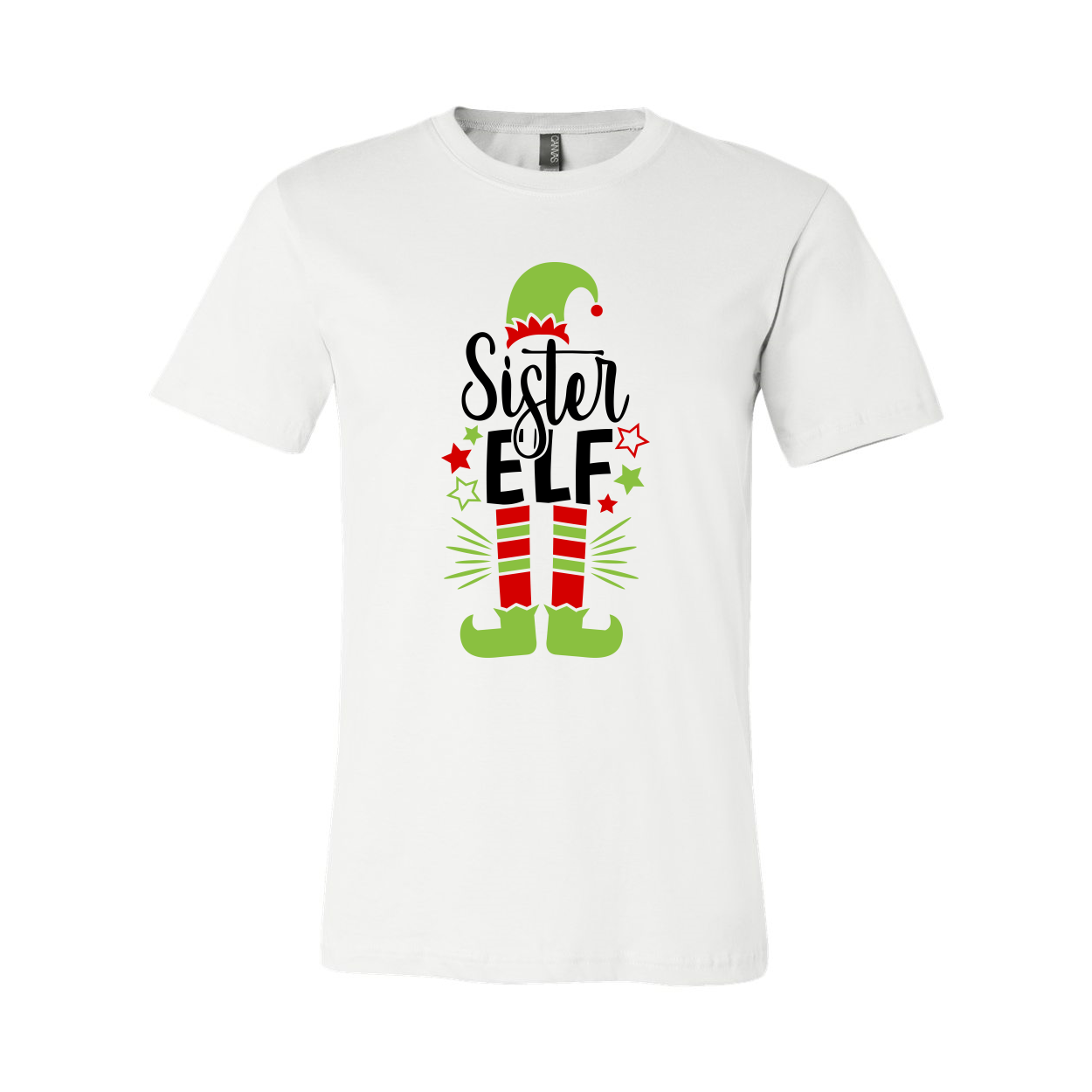 A comfortable unisex Sister Elf Shirt made from ring spun cotton, featuring a crew neck and available in various colors and sizes.