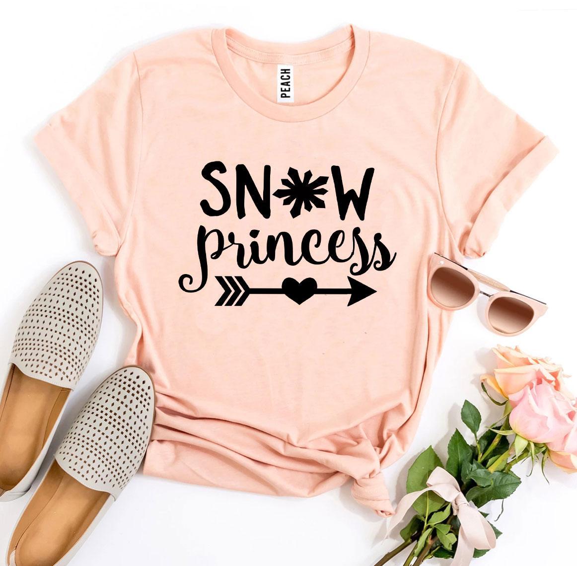 A stylish Snow Princess T-shirt made from premium ring spun cotton, featuring a vibrant flex print design, available in various sizes.