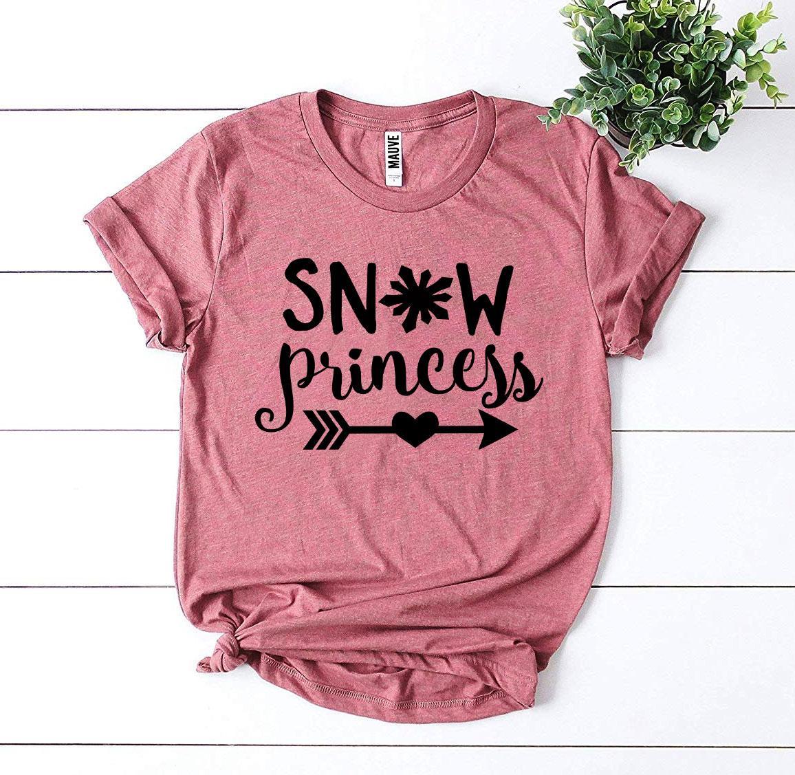 A stylish Snow Princess T-shirt made from premium ring spun cotton, featuring a vibrant flex print design, available in various sizes.