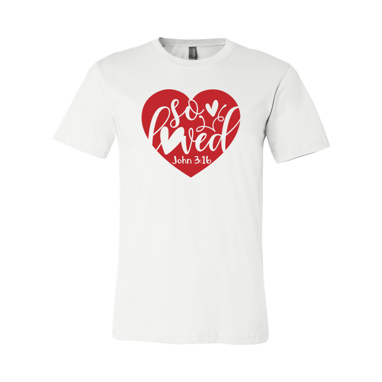 A unisex So Loved Shirt made from soft ring spun cotton, available in multiple colors and sizes, featuring a classic crew neck and short sleeves.