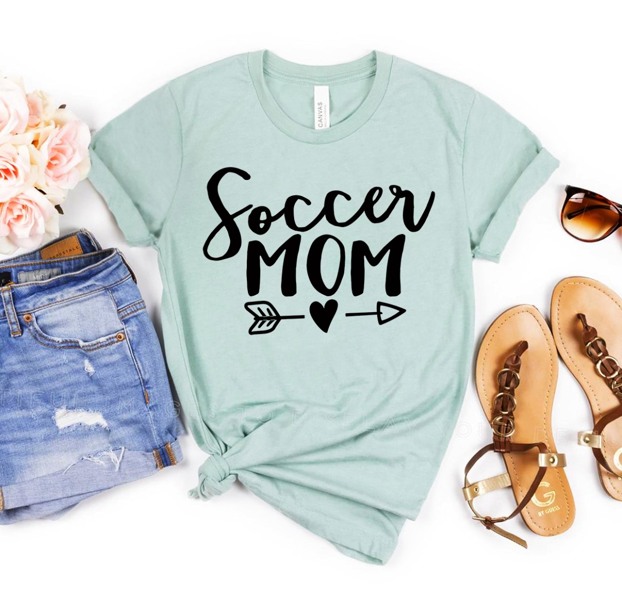 A stylish Soccer Mom Shirt made from premium ring spun cotton, featuring a soft feel and vibrant flex print design.