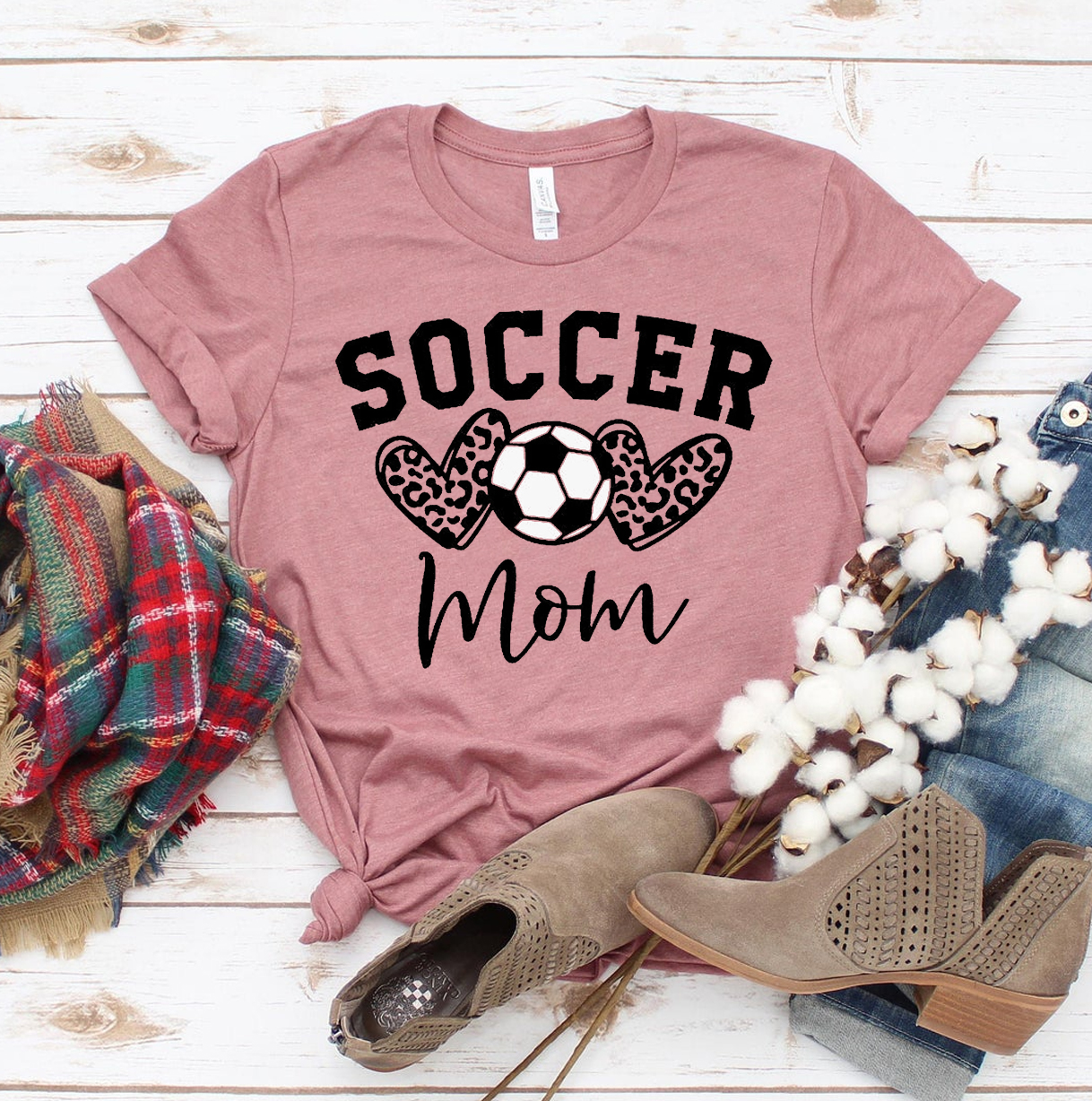 A stylish Soccer Mom T-shirt made from premium ring spun cotton, featuring a vibrant flex print design.