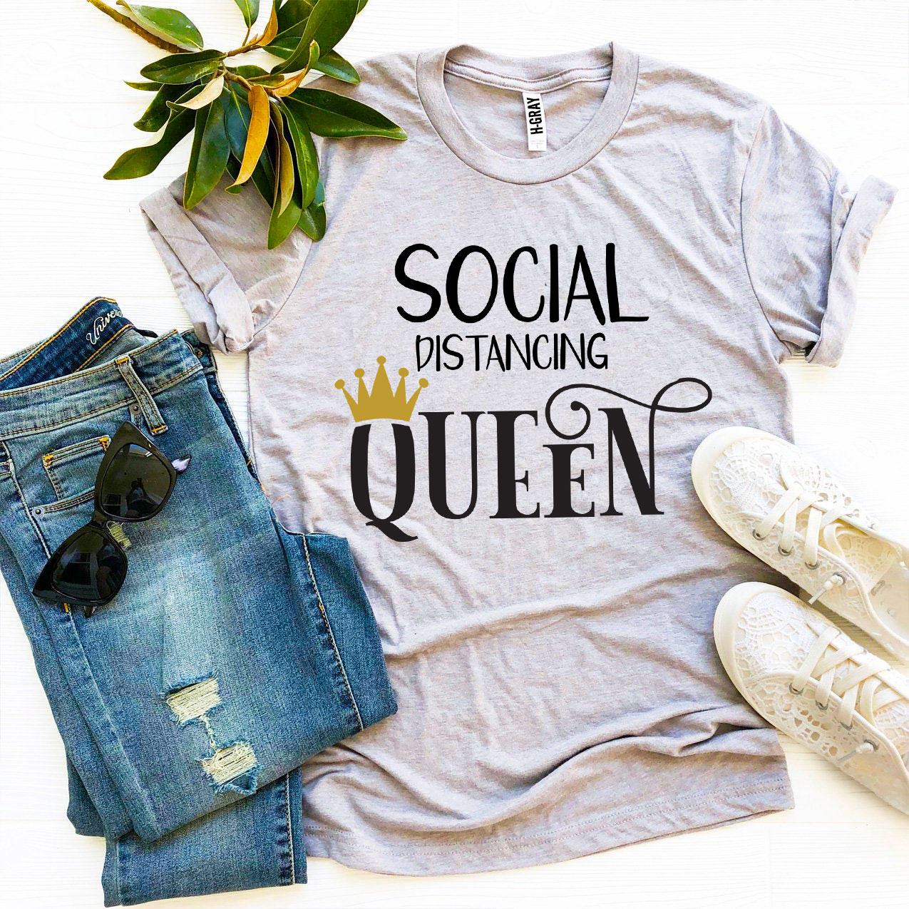 Social Distancing Queen T-shirt in various sizes, showcasing premium quality cotton and vibrant flex print design.