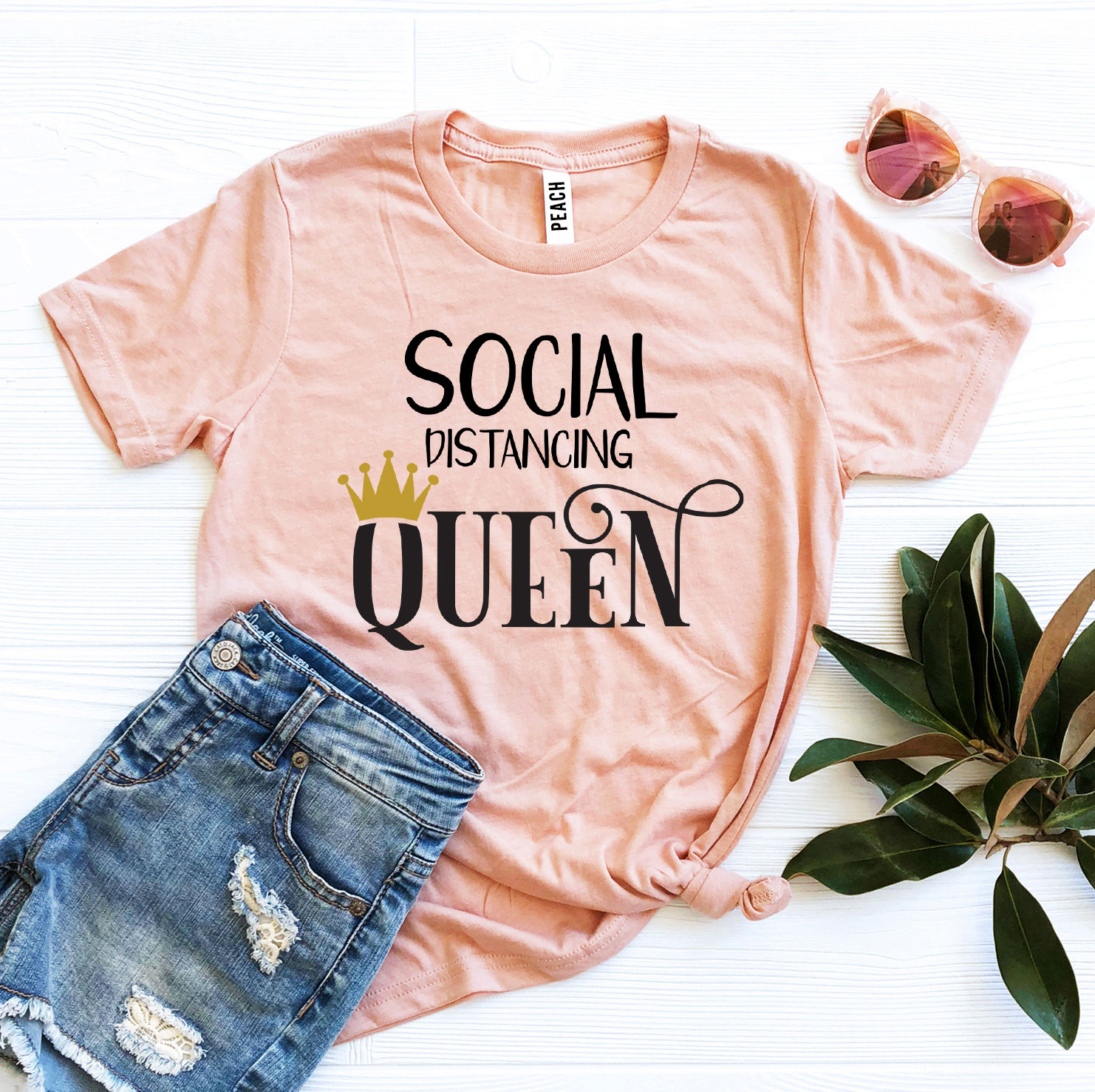 Social Distancing Queen T-shirt in various sizes, showcasing premium quality cotton and vibrant flex print design.