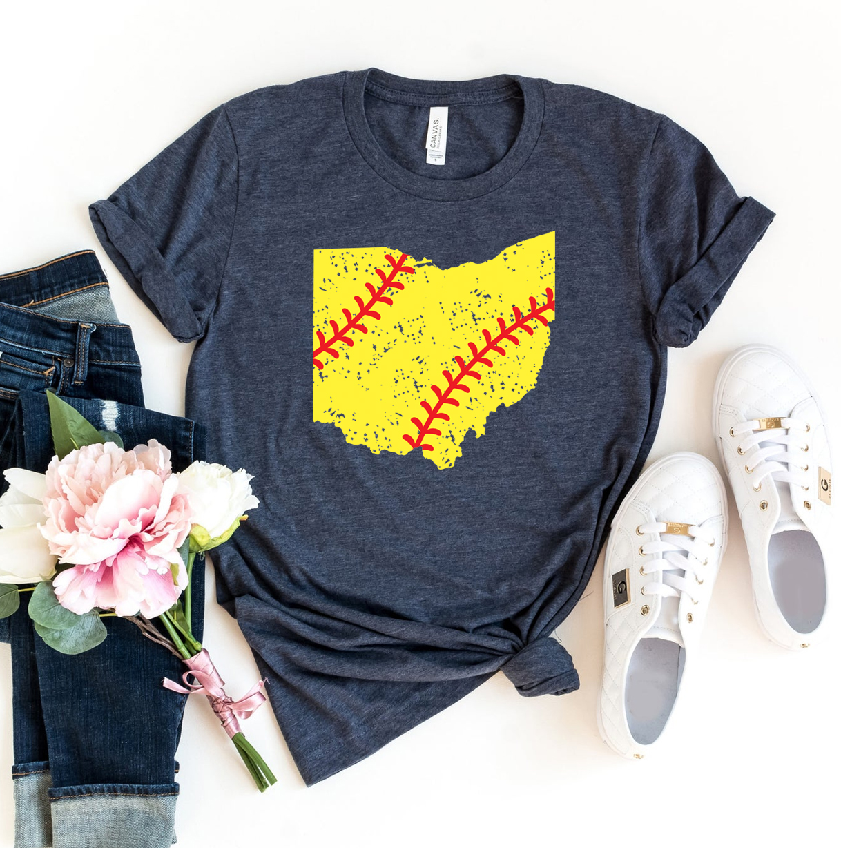 Softball Ohio T-shirt made of premium ring spun cotton with a vibrant flex print design.