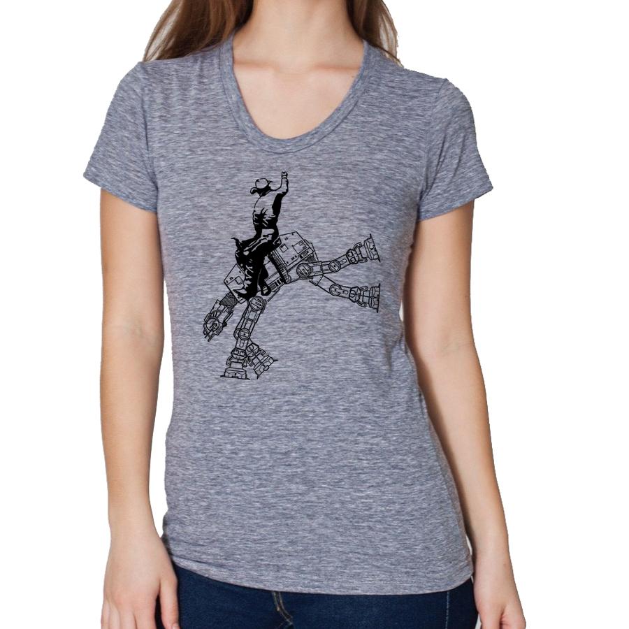 A stylish women's tee featuring a Star Wars rodeo design, showcasing iconic characters and rodeo elements.