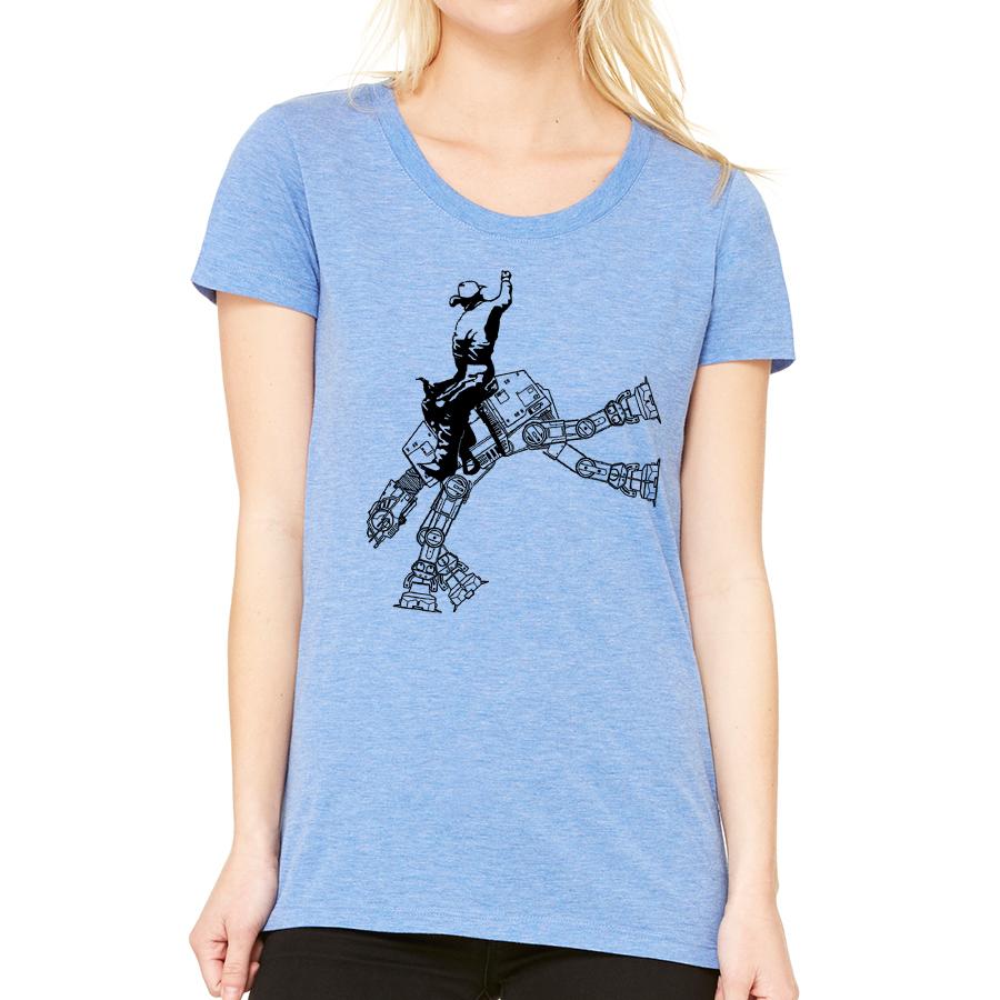 A stylish women's tee featuring a Star Wars rodeo design, showcasing iconic characters and rodeo elements.