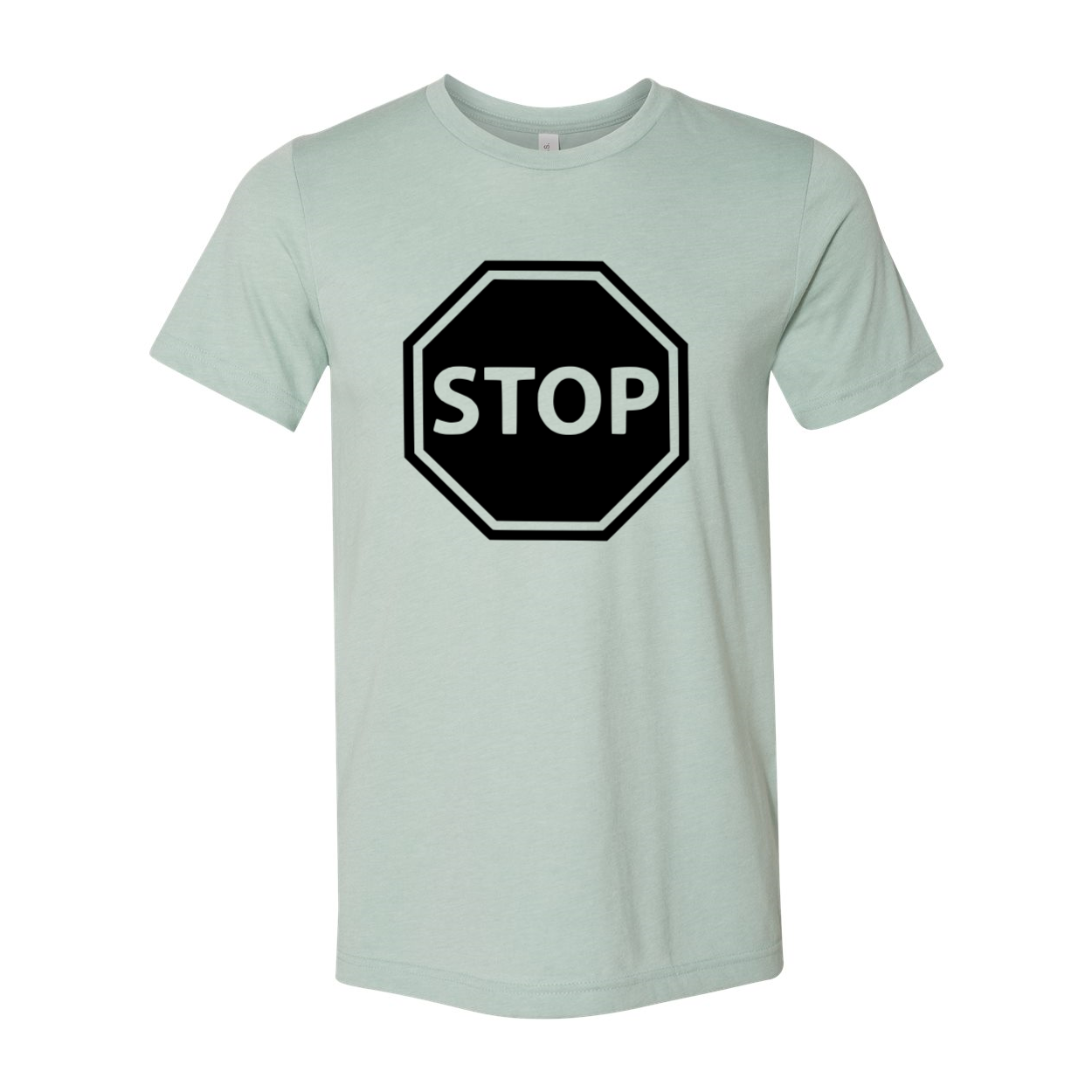 Unisex Stop Shirt made from ring spun cotton, available in multiple colors and sizes, featuring a crew neck and short sleeves.