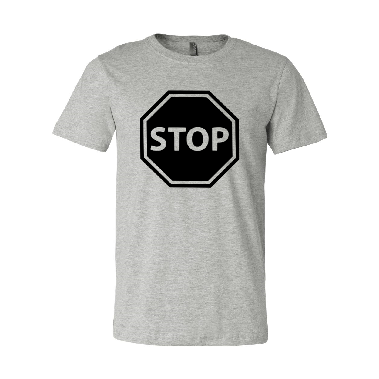 Unisex Stop Shirt made from ring spun cotton, available in multiple colors and sizes, featuring a crew neck and short sleeves.