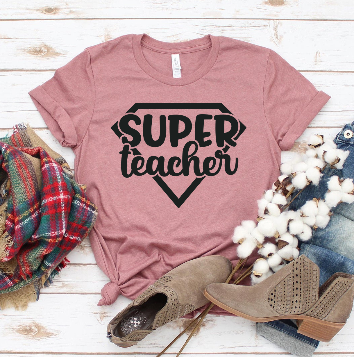 Super Teacher T-shirt made of premium ring spun cotton with a soft feel and high-quality flex print design.