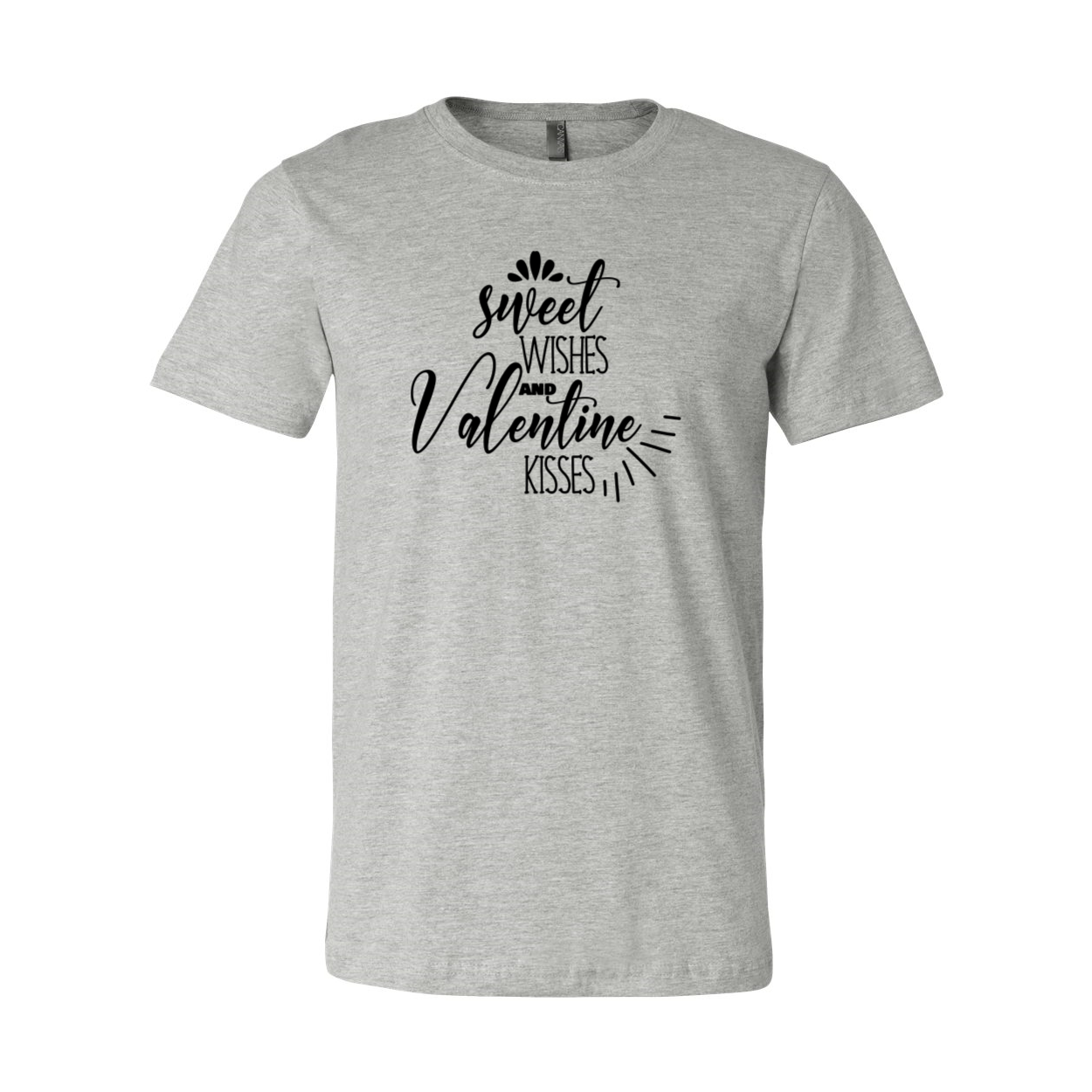 Unisex Sweet Wishes And Valentine Kisses Tee in various colors, showcasing its soft fabric and stylish design.