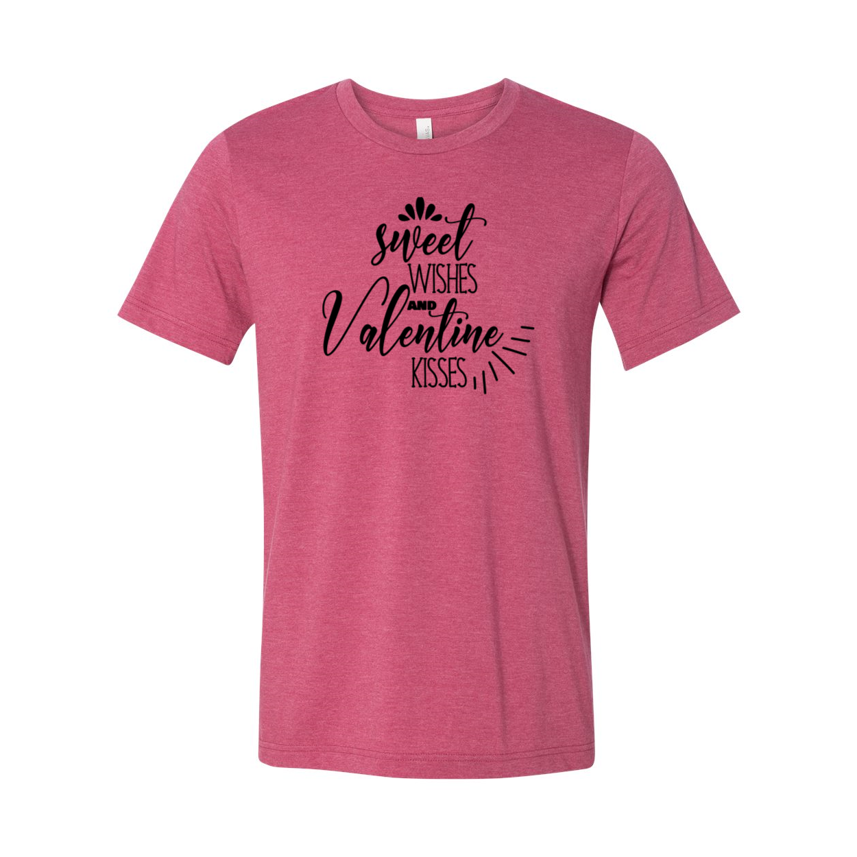 Unisex Sweet Wishes And Valentine Kisses Tee in various colors, showcasing its soft fabric and stylish design.