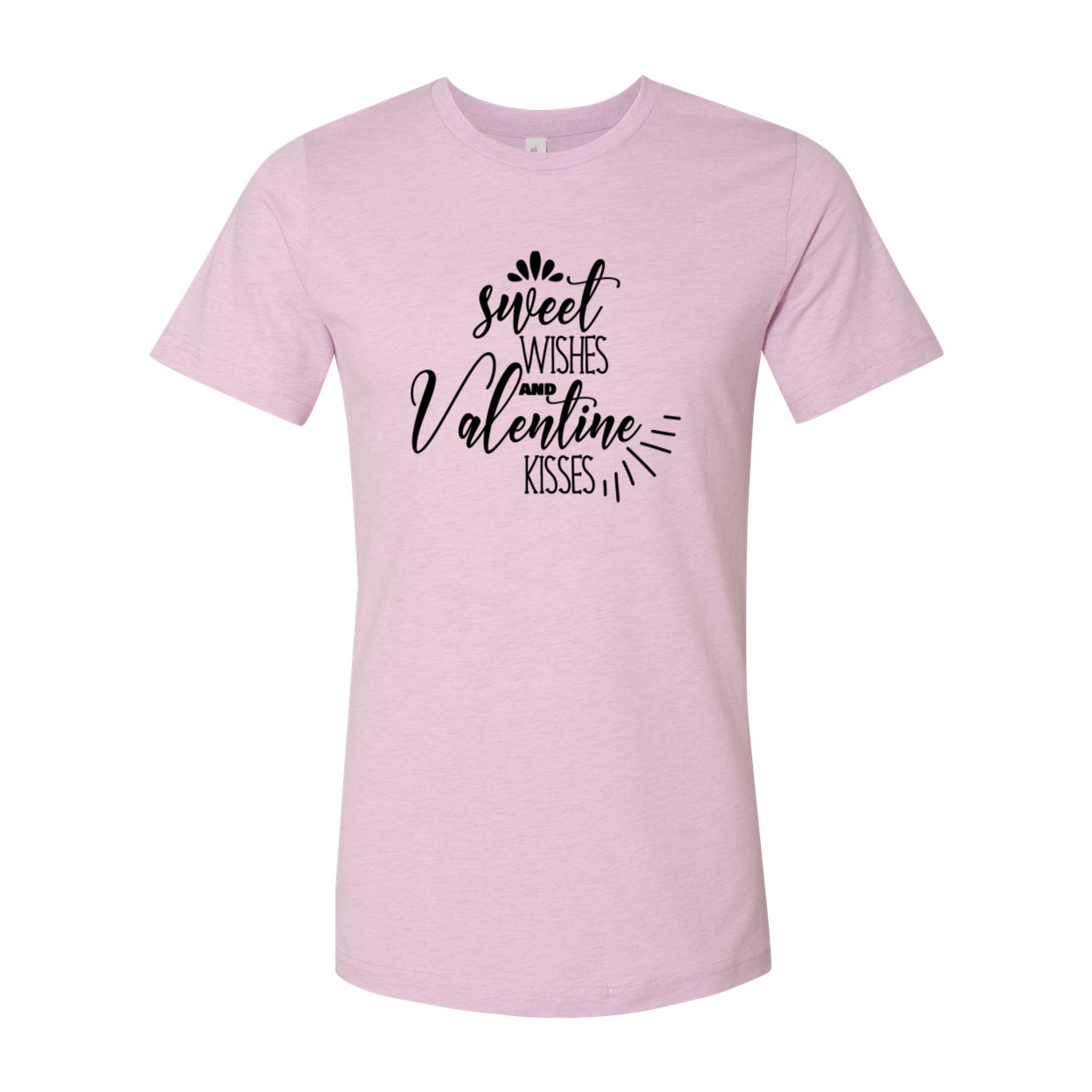 Unisex Sweet Wishes And Valentine Kisses Tee in various colors, showcasing its soft fabric and stylish design.