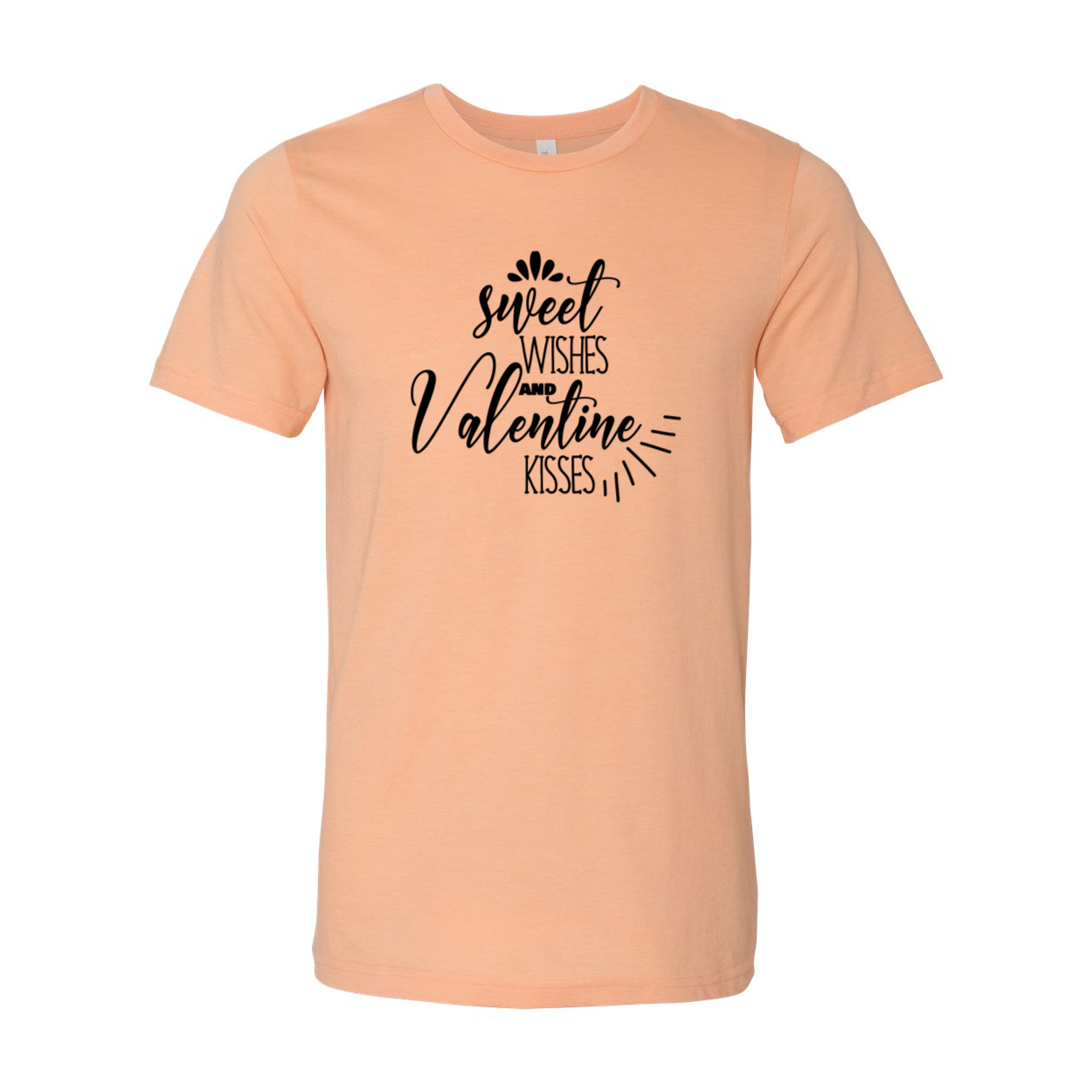 Unisex Sweet Wishes And Valentine Kisses Tee in various colors, showcasing its soft fabric and stylish design.