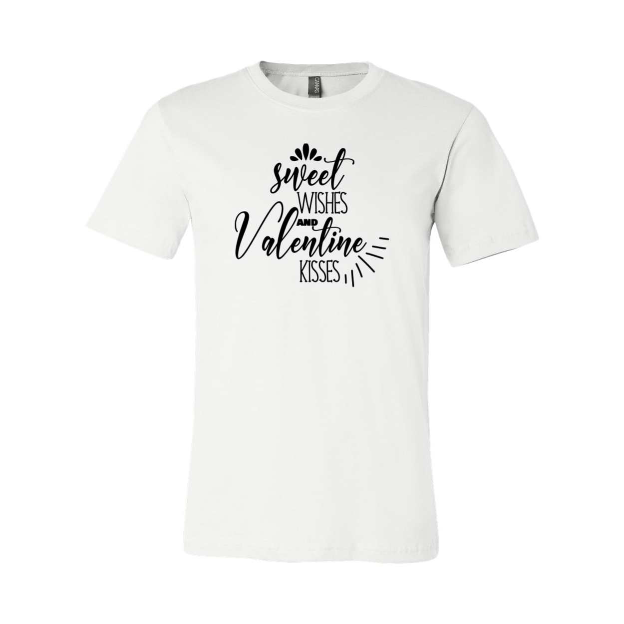 Unisex Sweet Wishes And Valentine Kisses Tee in various colors, showcasing its soft fabric and stylish design.