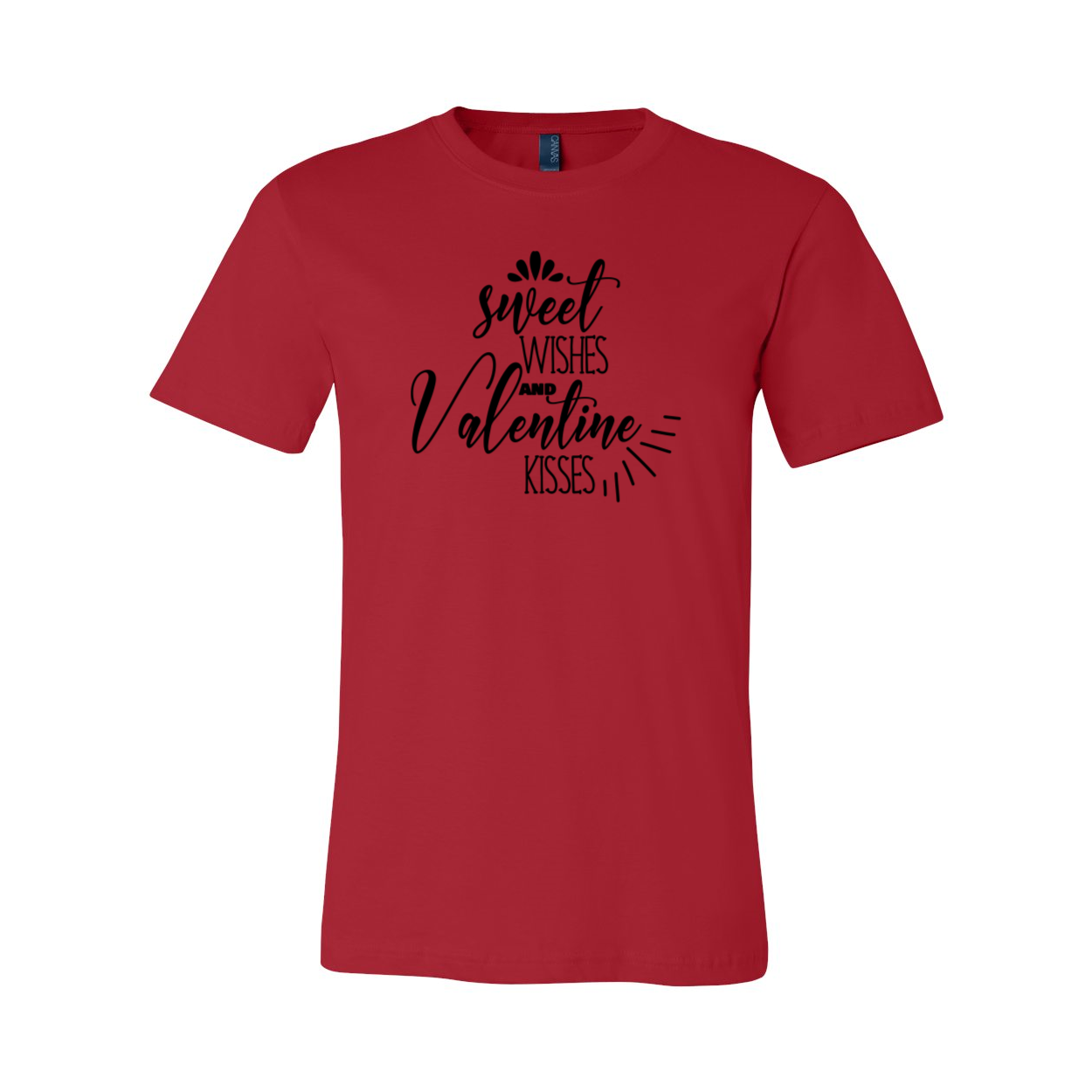 Unisex Sweet Wishes And Valentine Kisses Tee in various colors, showcasing its soft fabric and stylish design.