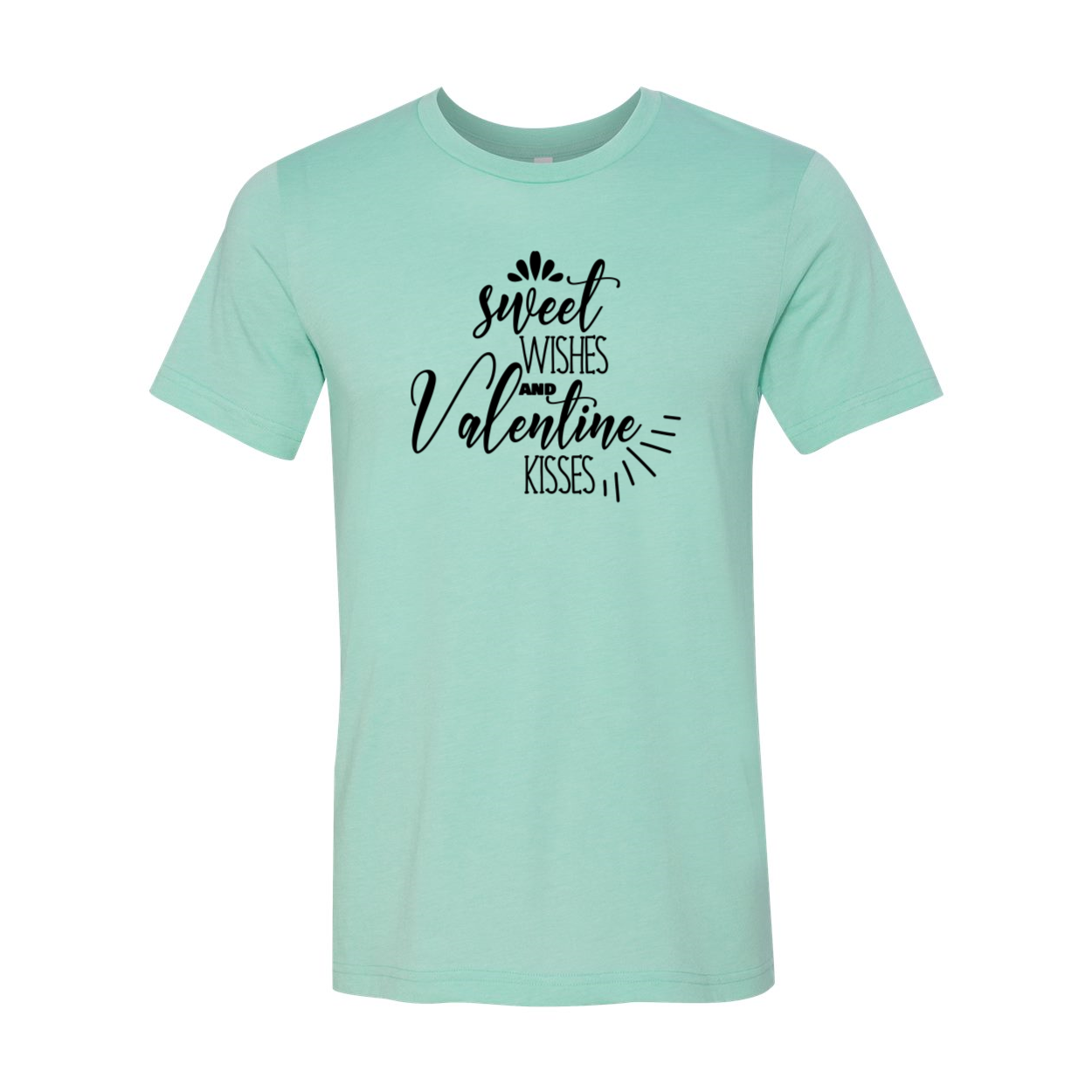 Unisex Sweet Wishes And Valentine Kisses Tee in various colors, showcasing its soft fabric and stylish design.