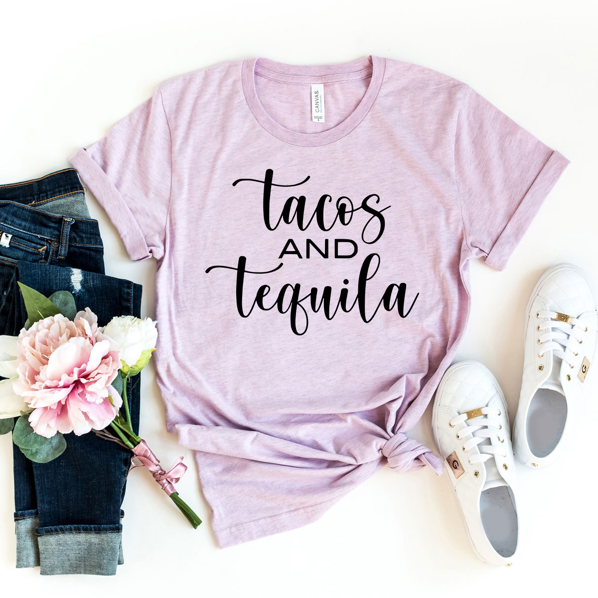 A vibrant Tacos And Tequila Shirt made from soft ring spun cotton, featuring a fun print and available in multiple colors.