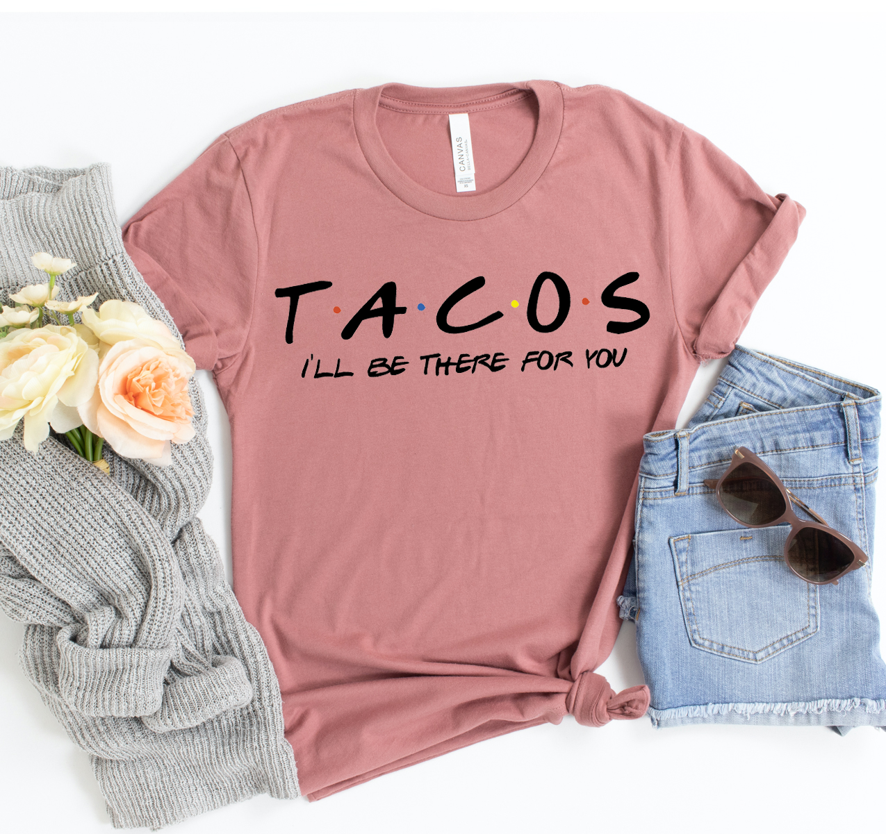 A stylish unisex Tacos T-shirt made from soft airlume cotton, featuring a classic design perfect for taco lovers.